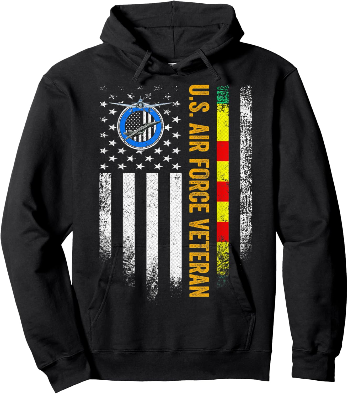 Vintage USA American Flag Proud US Air Force Vietnam Veteran Hoodie - Hoodie | Black