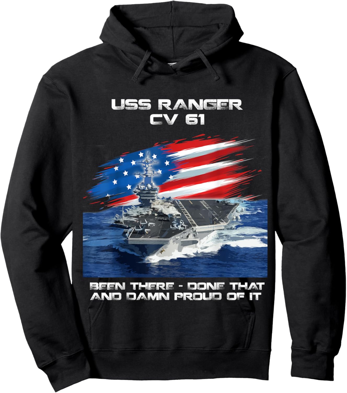 USS Ranger CV 61 Aircraft Carrier Veteran USA Flag Xmas Hoodie - Hoodie | Black