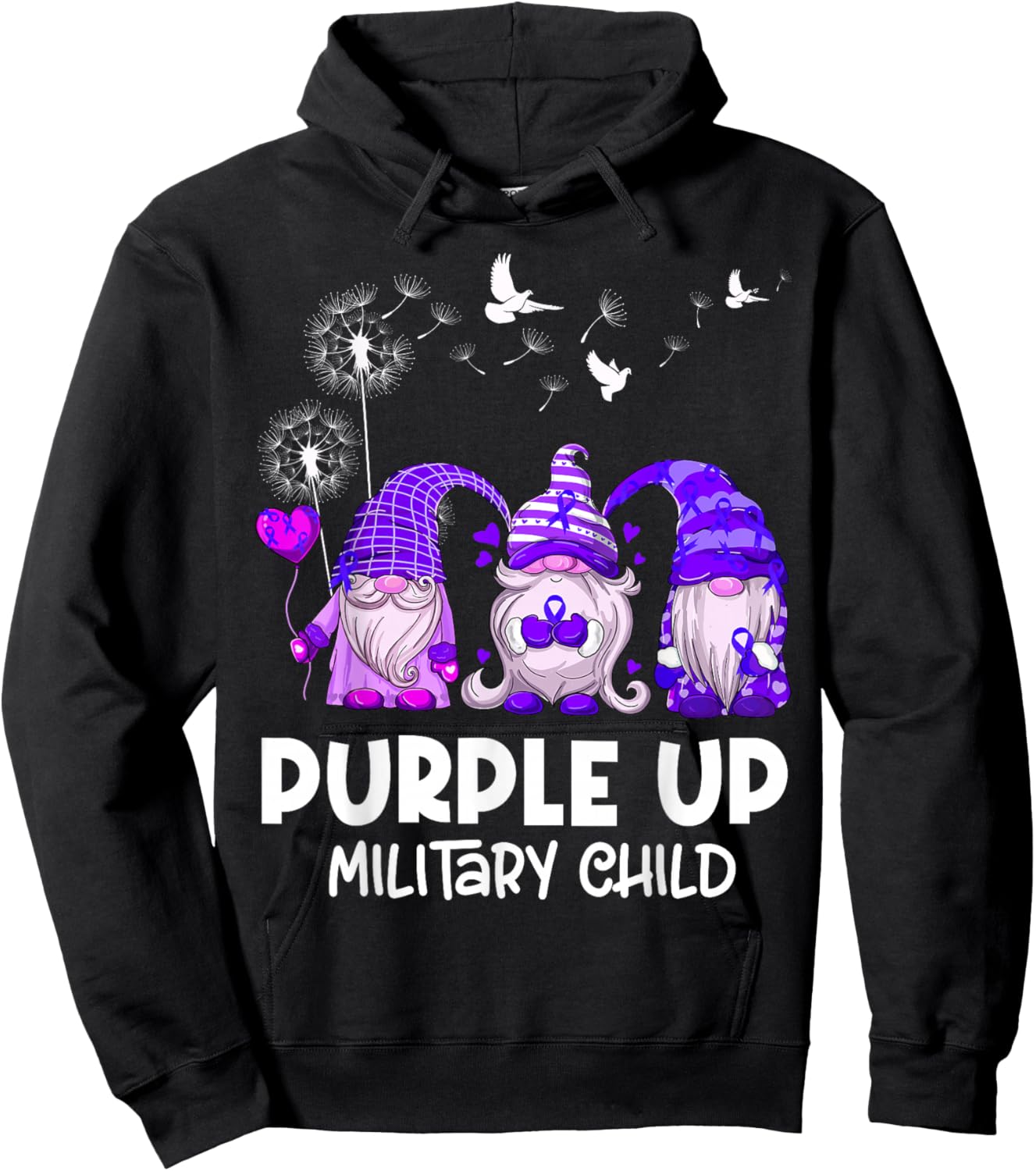 Purple Up For Military Kids - Gnome Military Child Month Hoodie - Hoodie | Black