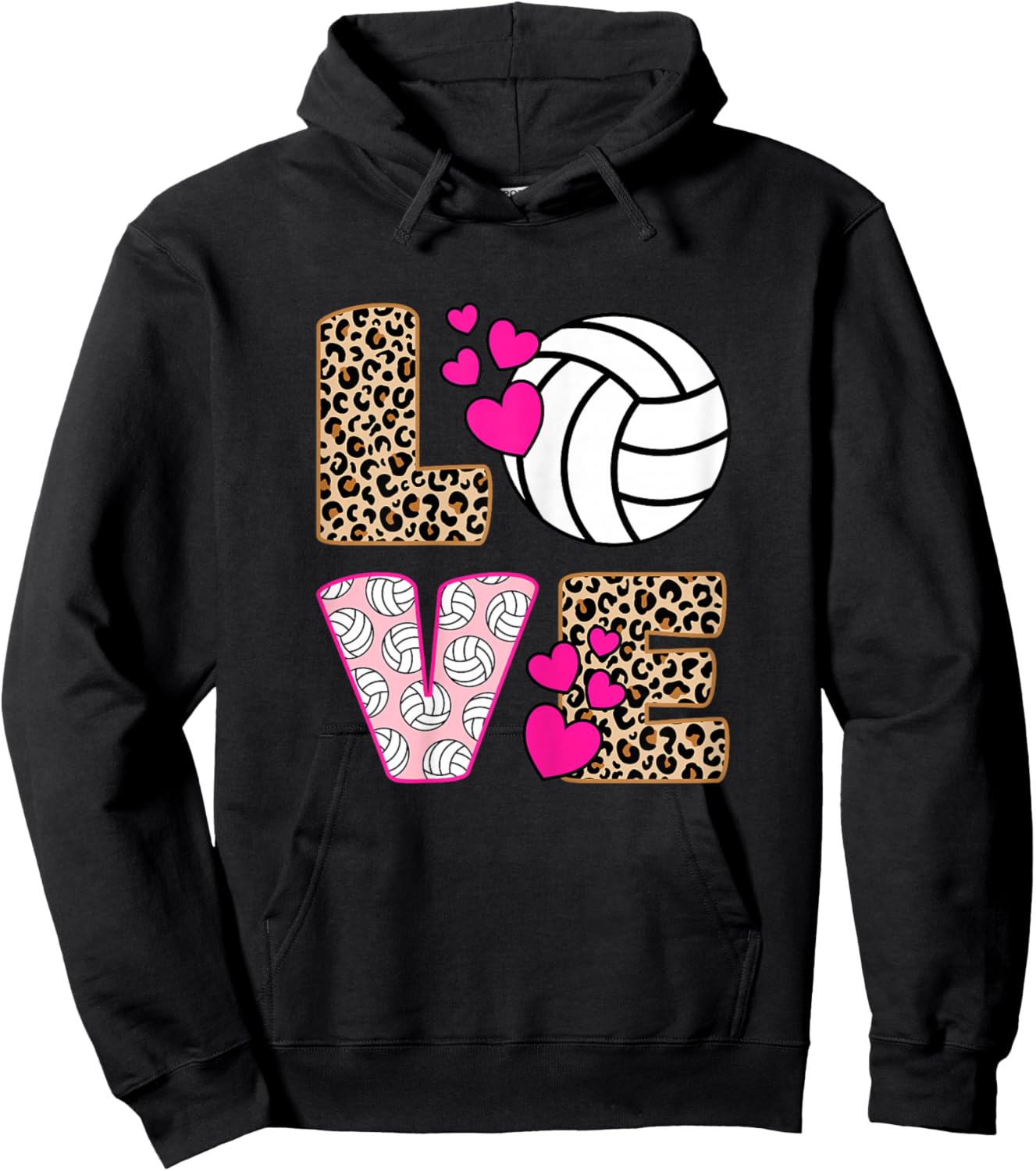Cute Love Volleyball Leopard Print Women Girls Volleyball Hoodie - Hoodie | Black
