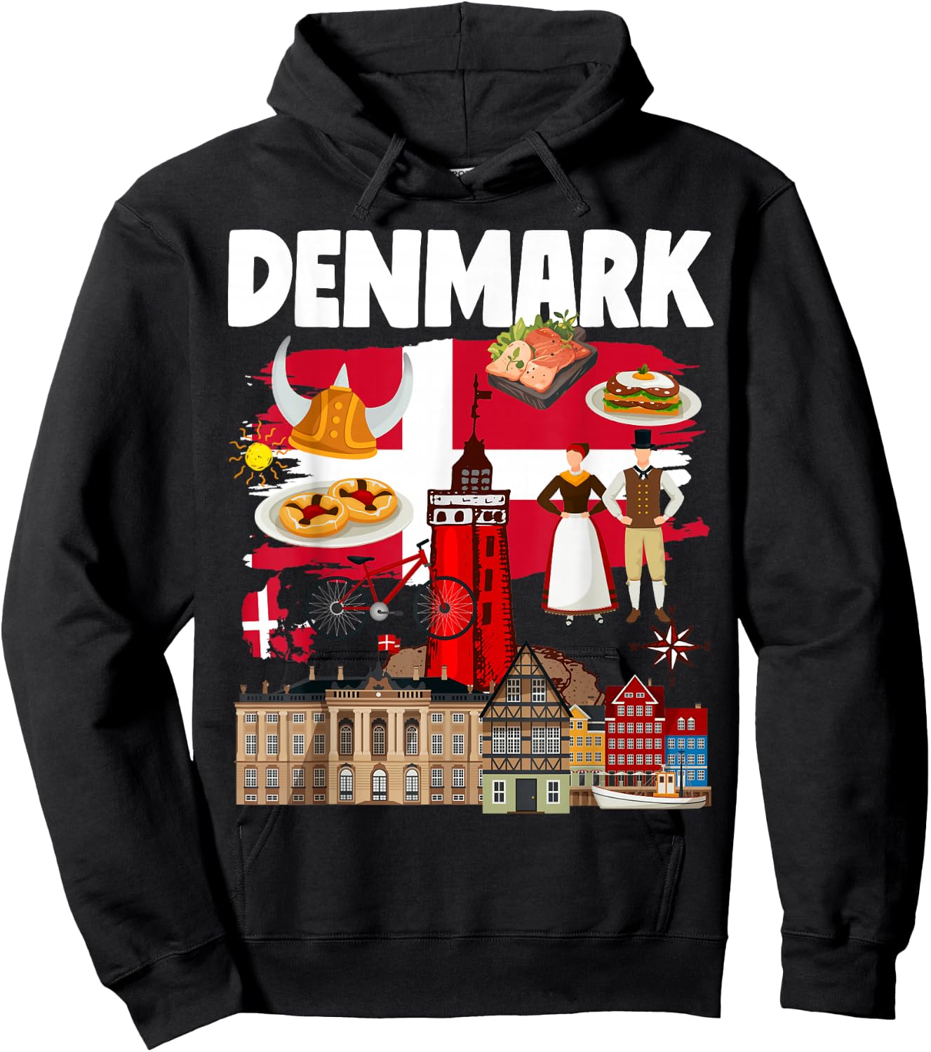 Denmark Flag Outfit Idea For Kids Danish Flag & Danish Food Hoodie - Hoodie | Black