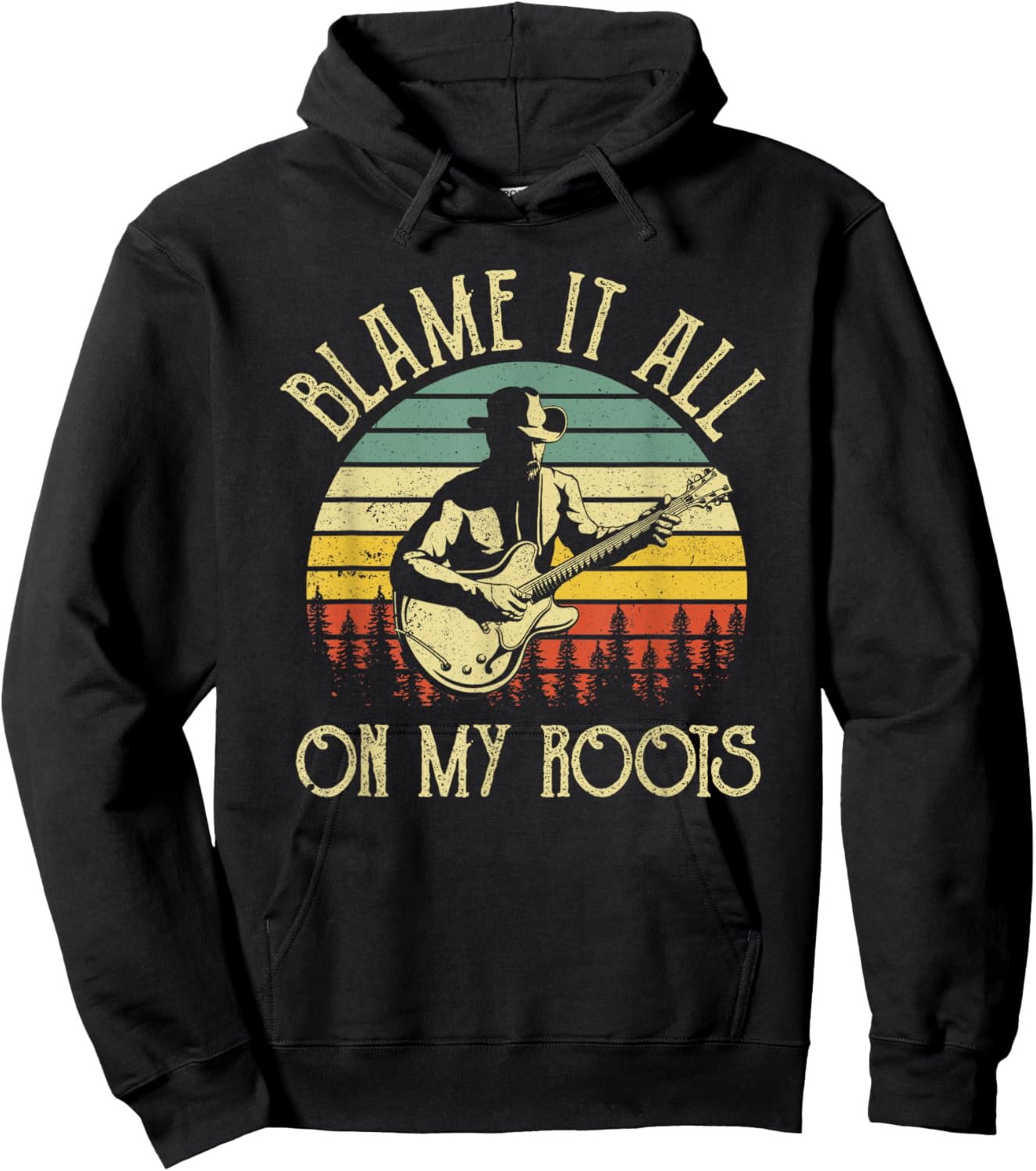 Vintage Cowboy Hat Guitar Blame It All On My Roots Hoodie - Hoodie | Black