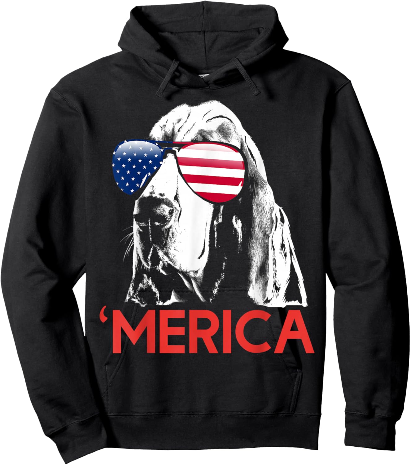 Merica Basset Hound American Flag 4th of July Hoodie - Hoodie | Black