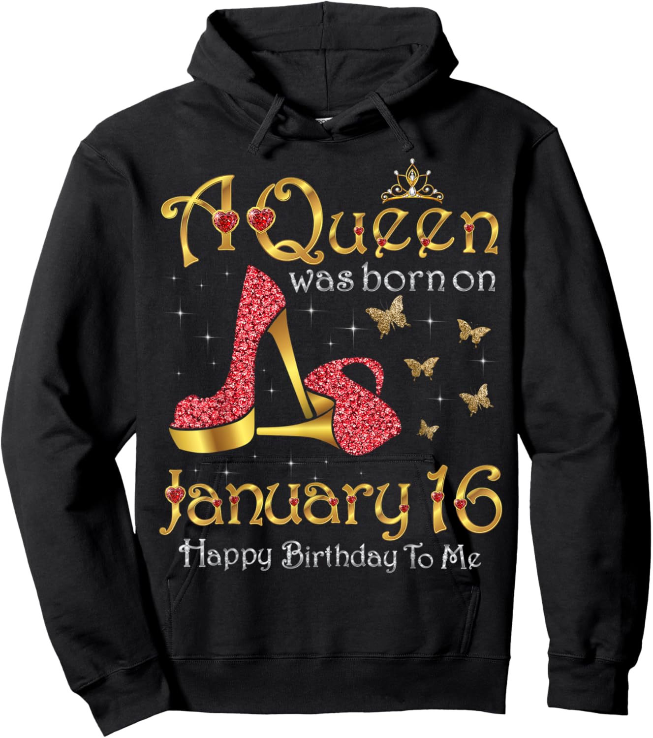 A Queen Was Born on January 16, 16th January Birthday Hoodie - Hoodie | Black