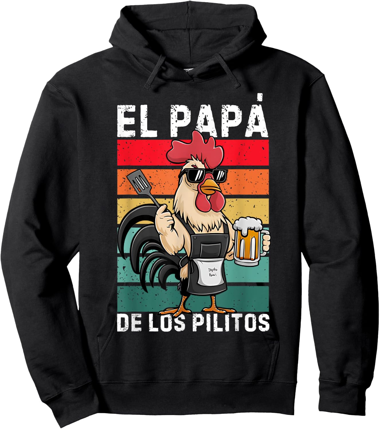 Retro El Papa de lo pollitos funny Spanish Dia del Padre Hoodie - Hoodie | Black