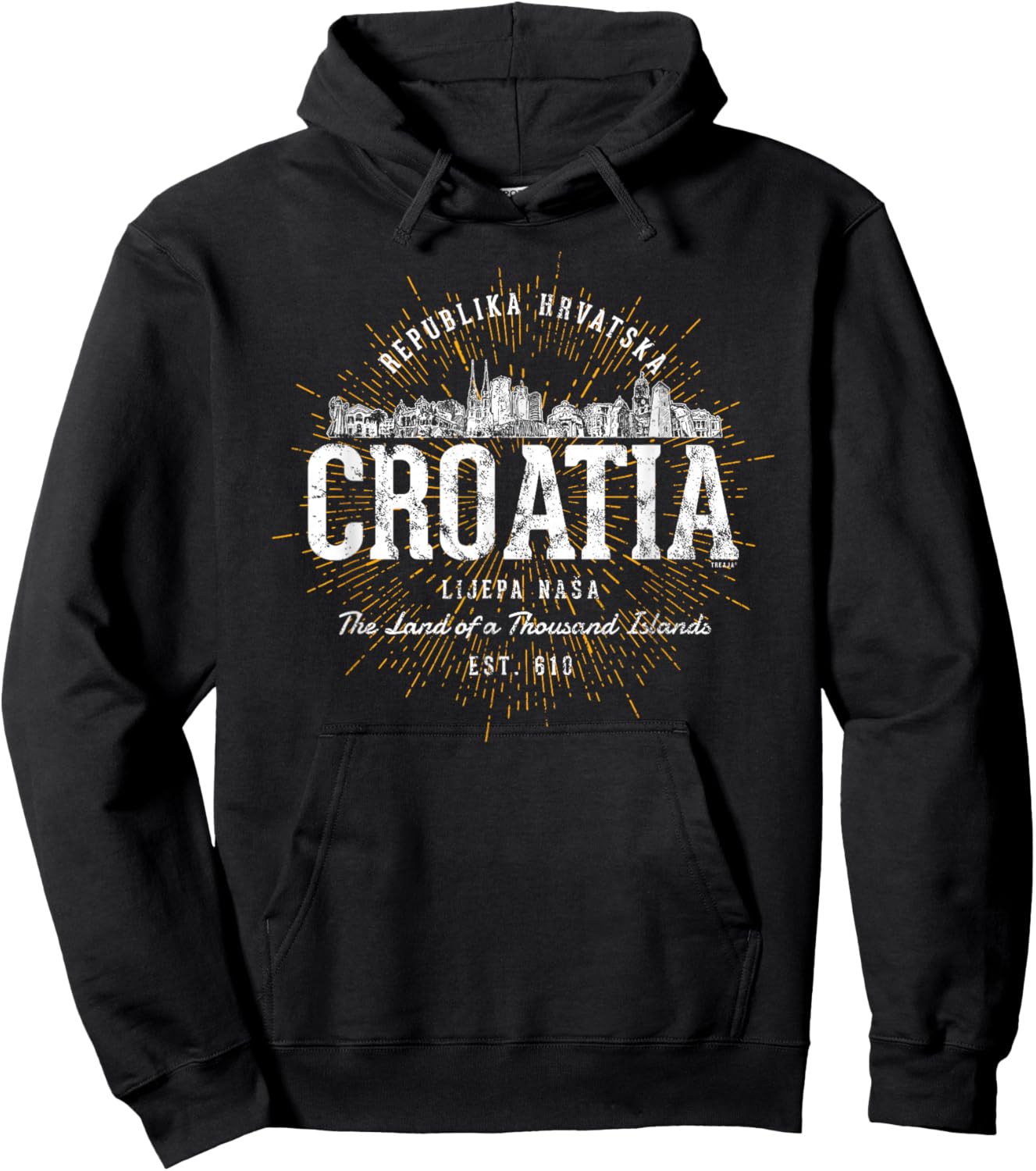Vintage Style Retro Croatia Hoodie - Hoodie | Black