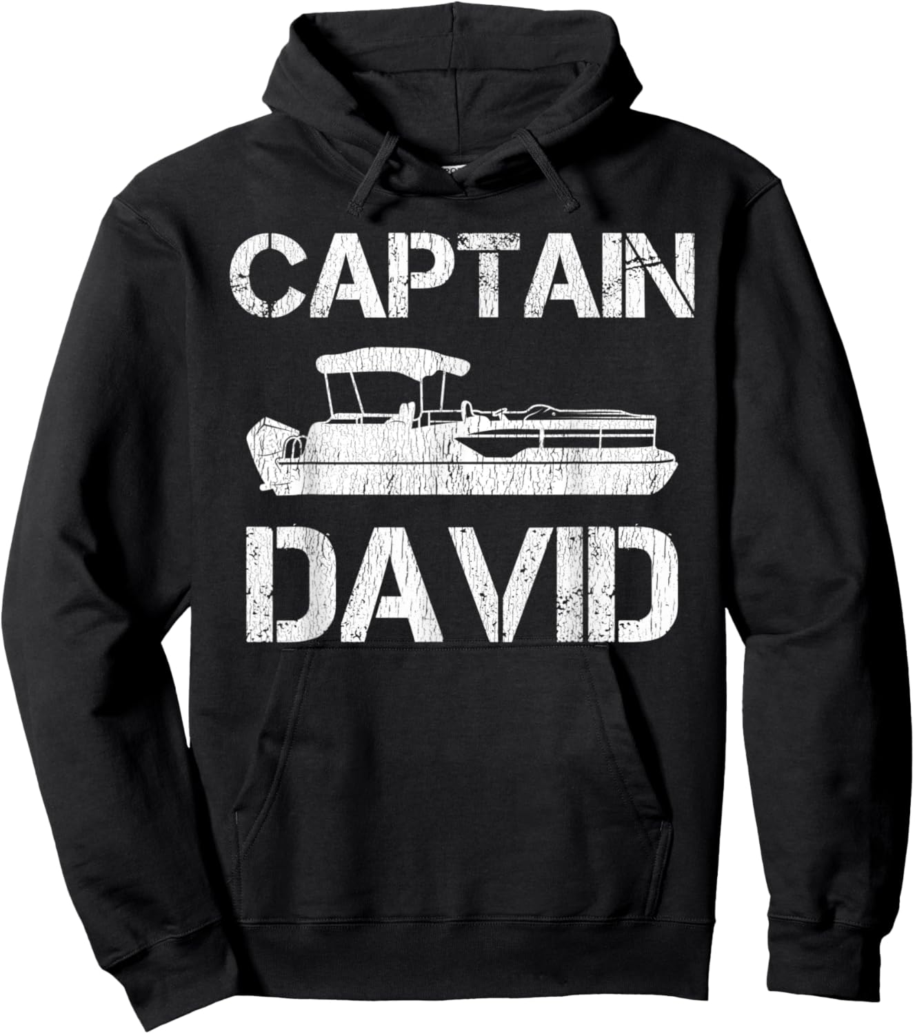 Captain David Pontoon Captain Funny Personalized Name Boat Hoodie - Hoodie | Black