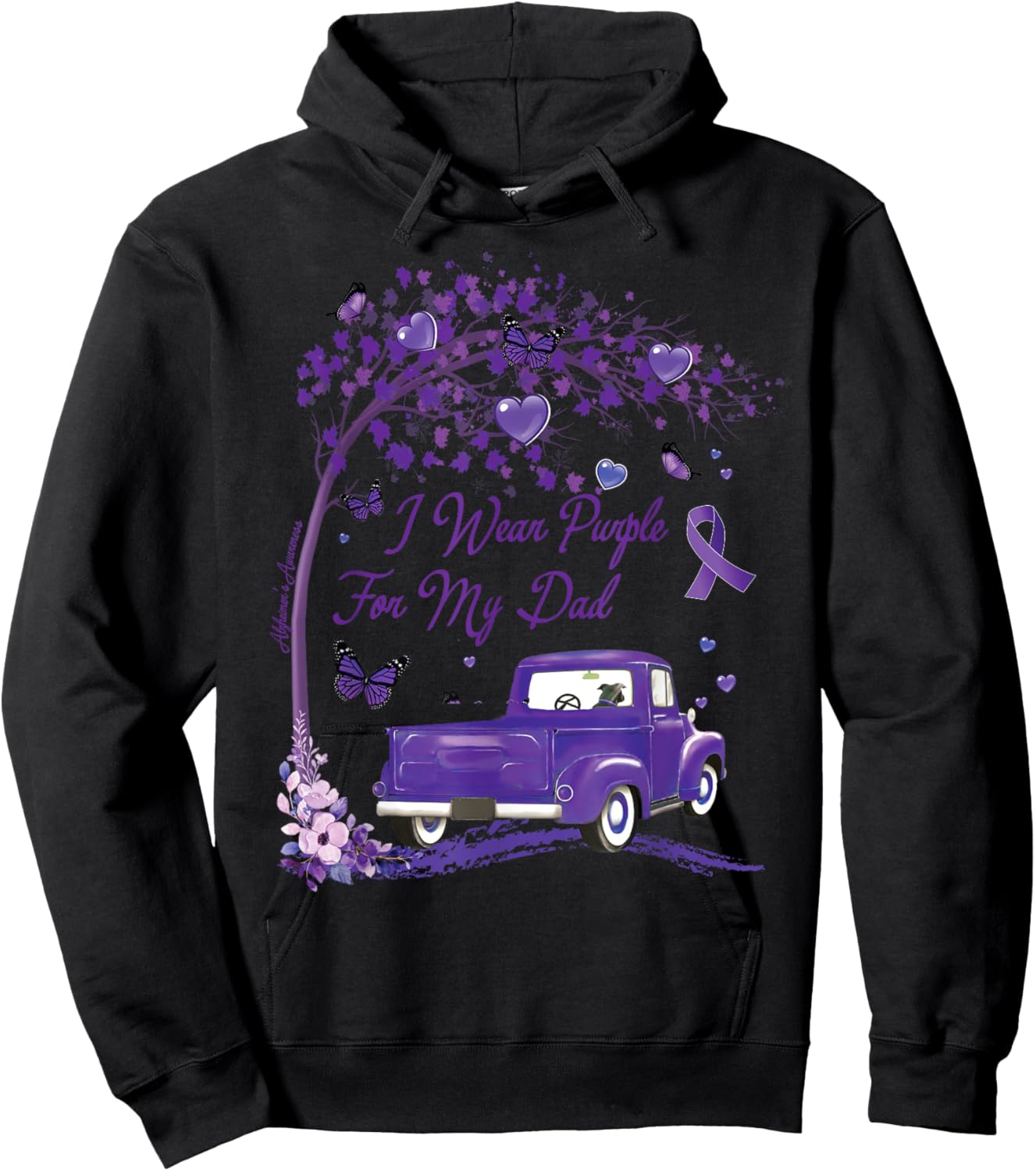 I wear Purple for My Dad Alzheimer's Awareness Truck Hoodie - Hoodie | Black