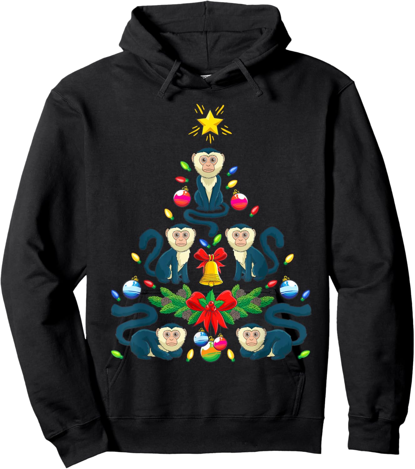 Capuchin Monkey Christmas Tree Monkey Animal Hoodie - Hoodie | Black