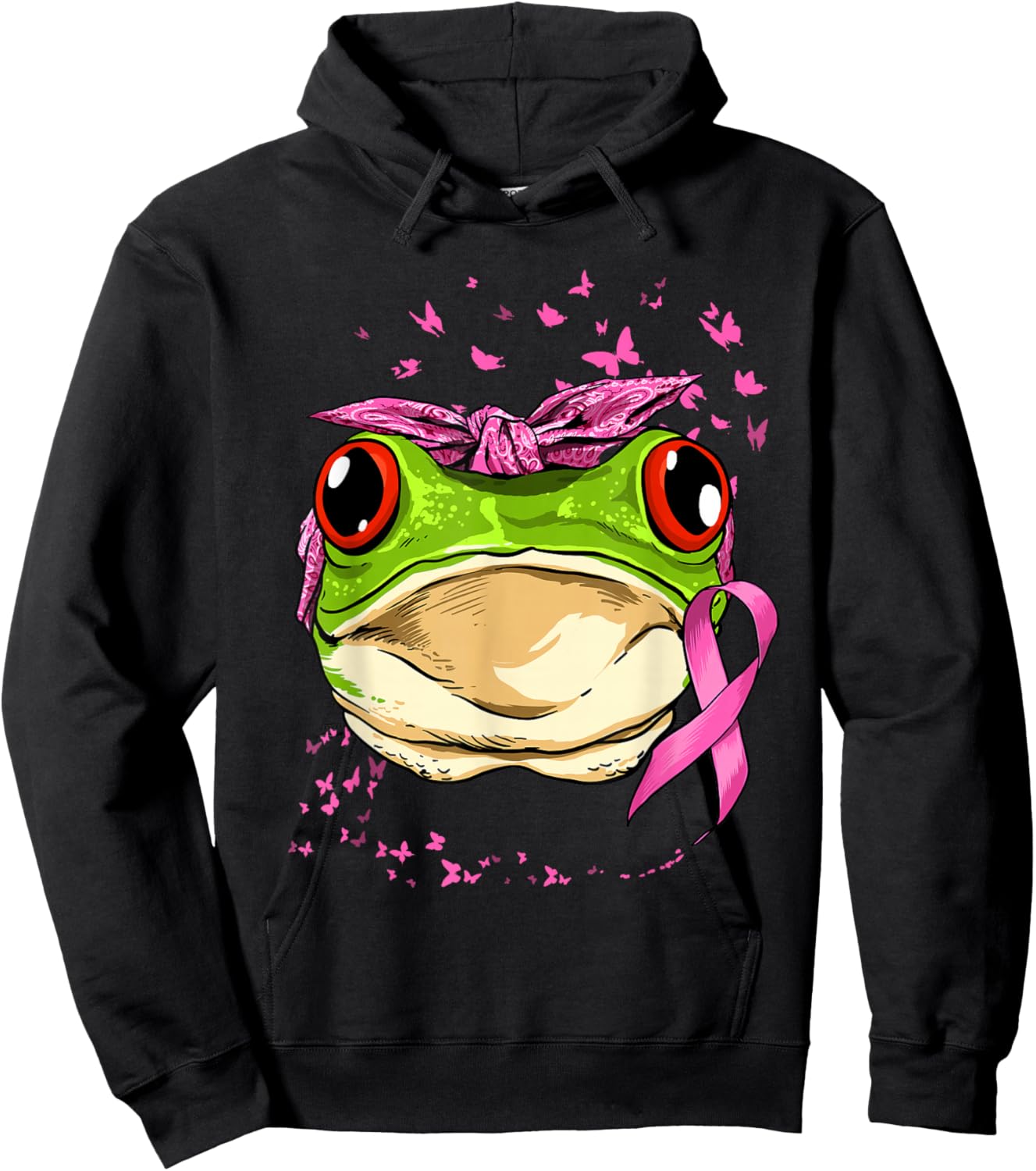 Frog Breast Cancer Awareness Pink Ribbon Cancer Survivor Hoodie - Hoodie | Black