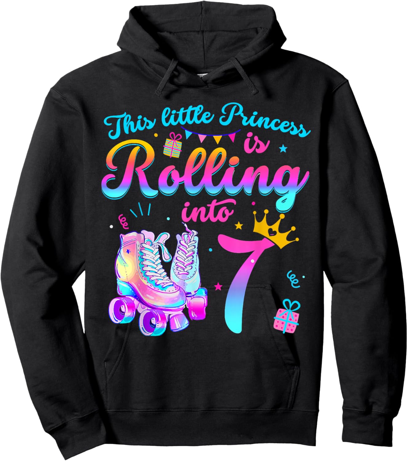 7th Birthday Girl Roller Skating Party 7 Year Old Hoodie - Hoodie | Black
