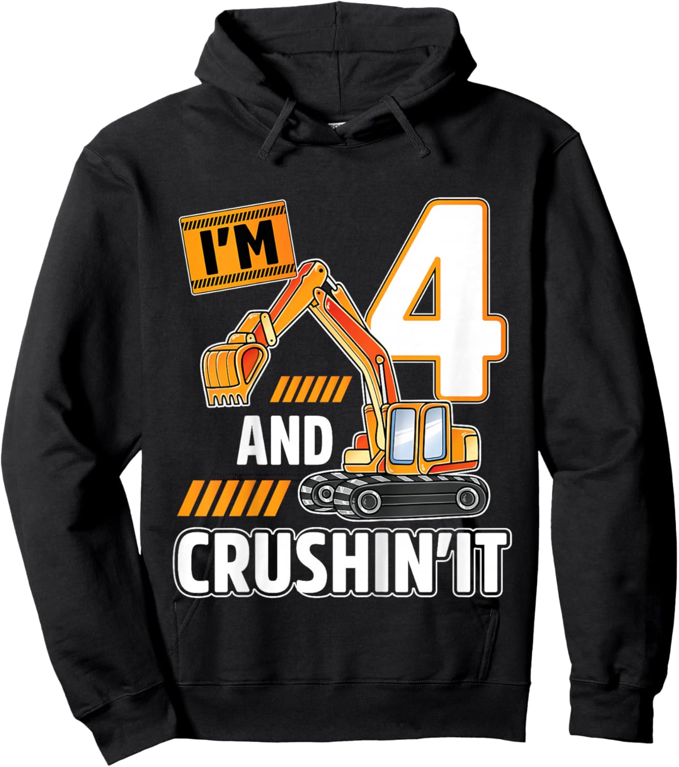 Kids 4 year old vehicles construction excavator Birthday 4th Hoodie - Hoodie | Black