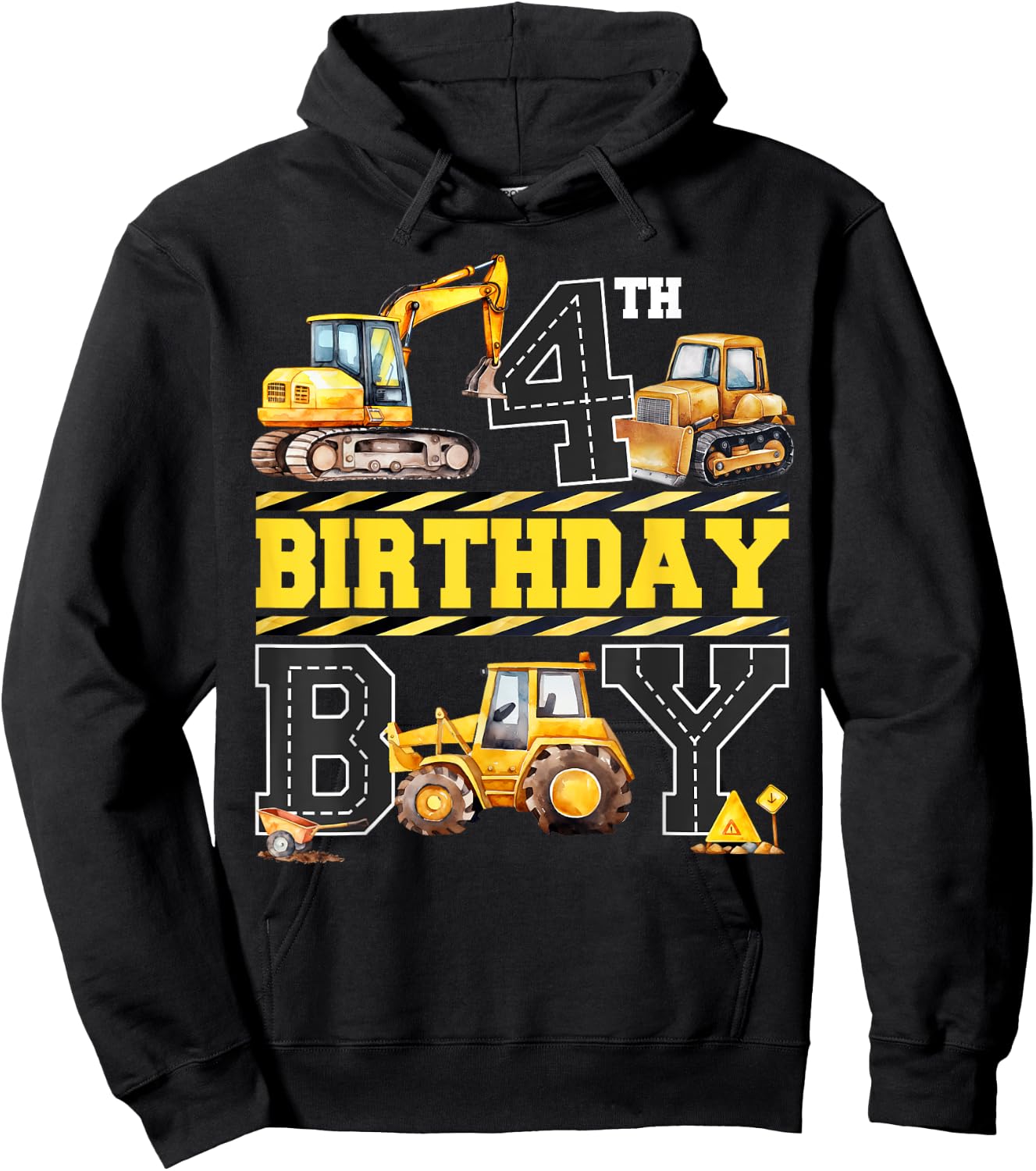 4th Birthday Digger 4 Years Old Excavator Builder Boy Bday Hoodie - Hoodie | Black