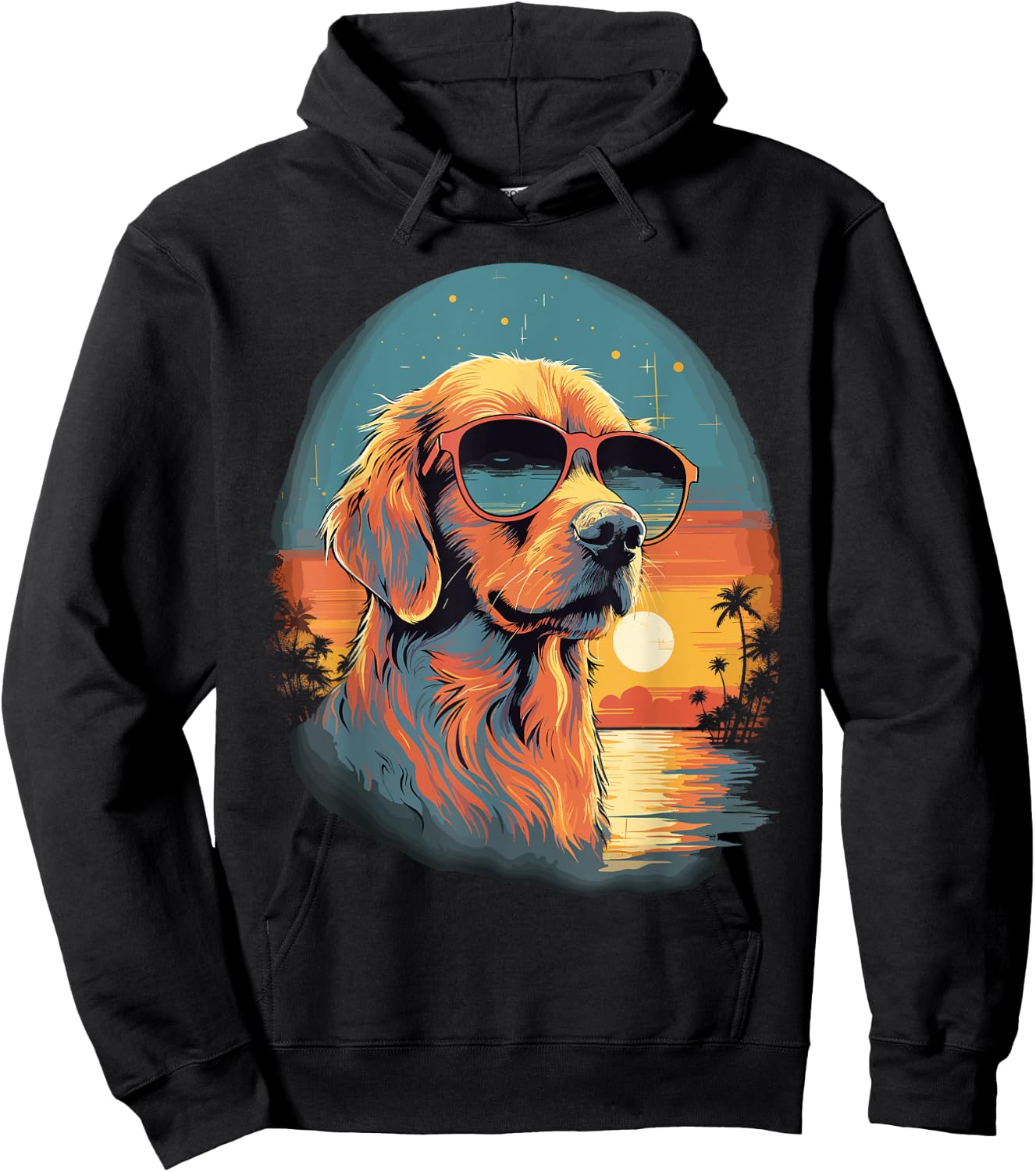 Vintage Beach Tropical Summer Holiday Golden Retriever Dog Men Women Kids Hoodie - Hoodie | Black