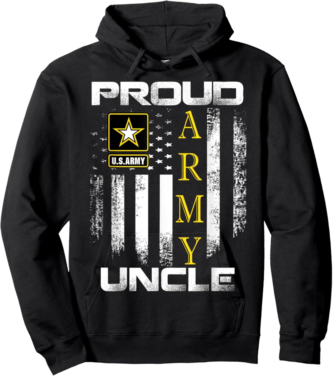 Vintage Proud Army Uncle with American Flag Gift Hoodie - Hoodie | Black
