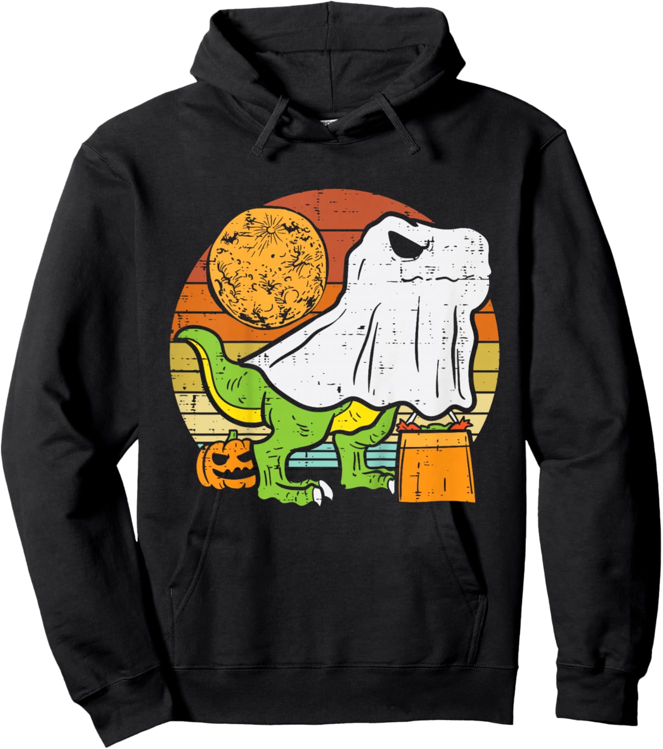 Kids Ghost Dinosaur Dino Trex Moon Candy Toddler Boys Halloween Hoodie - Hoodie | Black