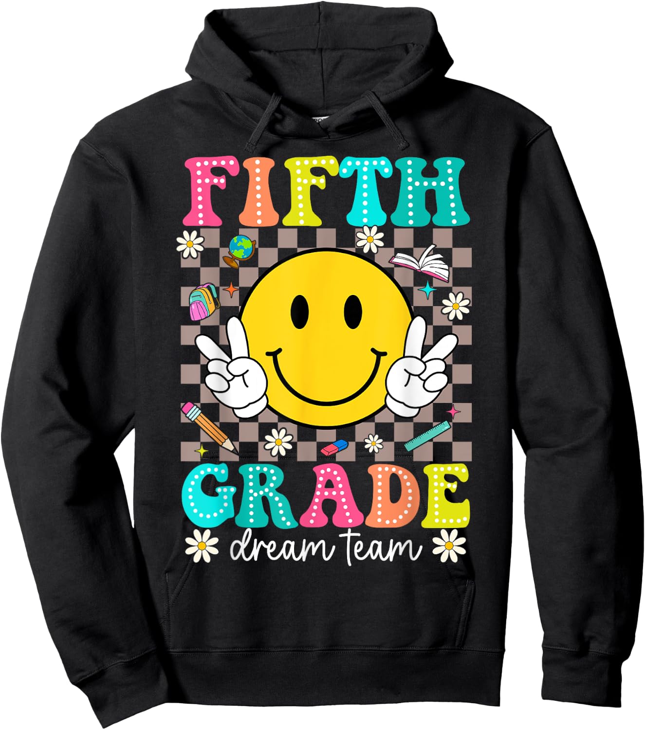 5th Grade Dream Team Smile Face First Day of Fifth Grade Hoodie - Hoodie | Black