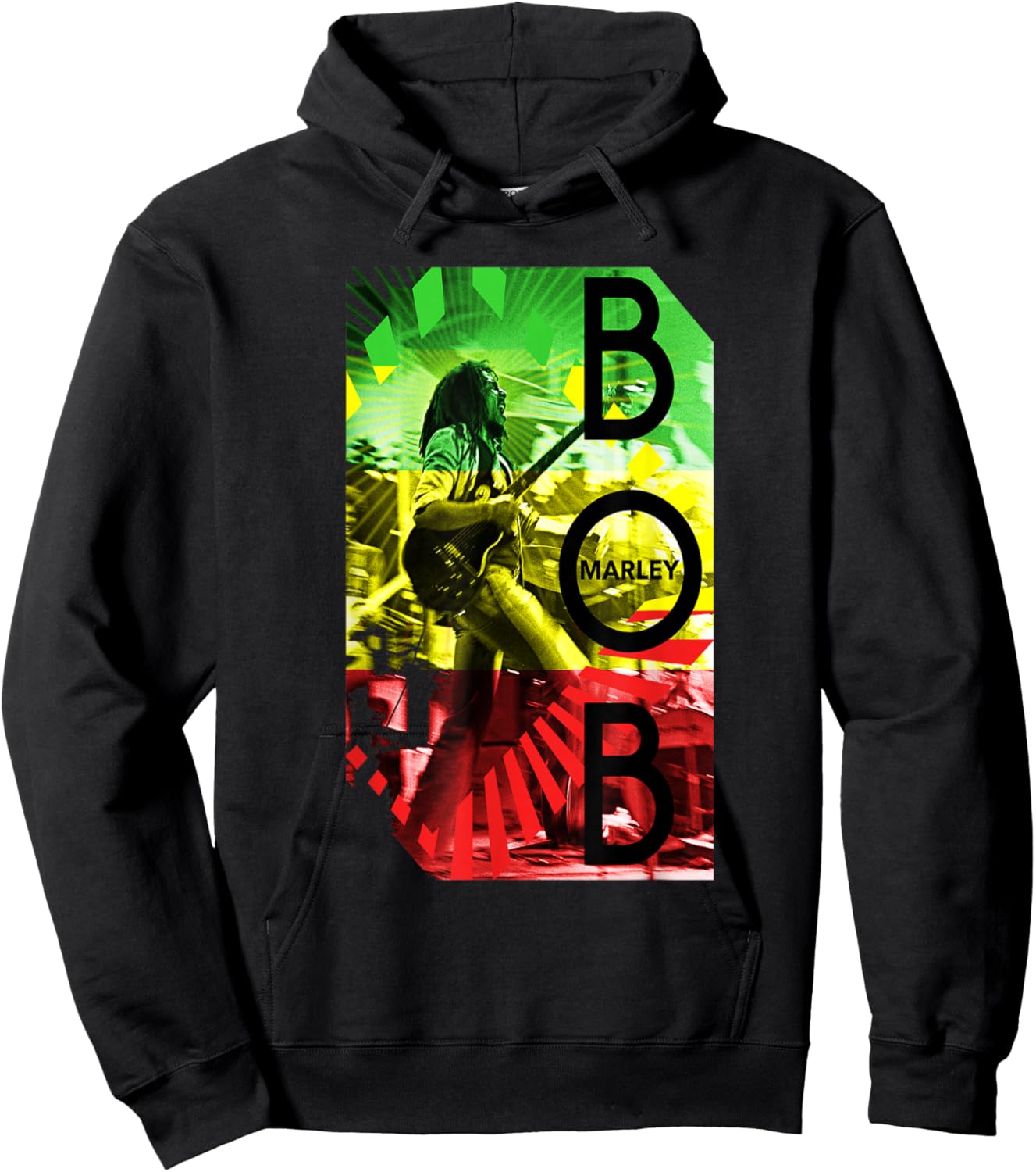 Bob Marley Concert Rasta Stripe Hoodie - Hoodie | Black