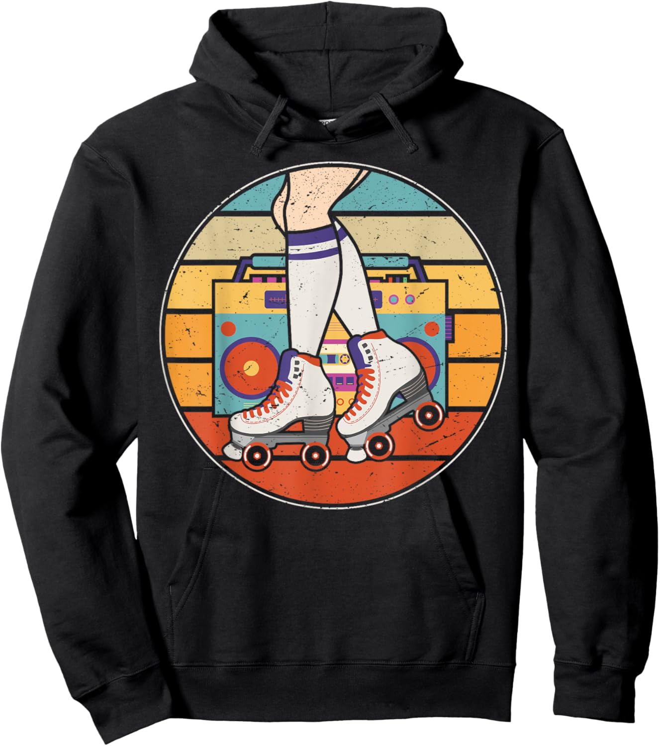 Roller Girl Skate Radio Skating Disco Retro 70s/80s Hoodie - Hoodie | Black