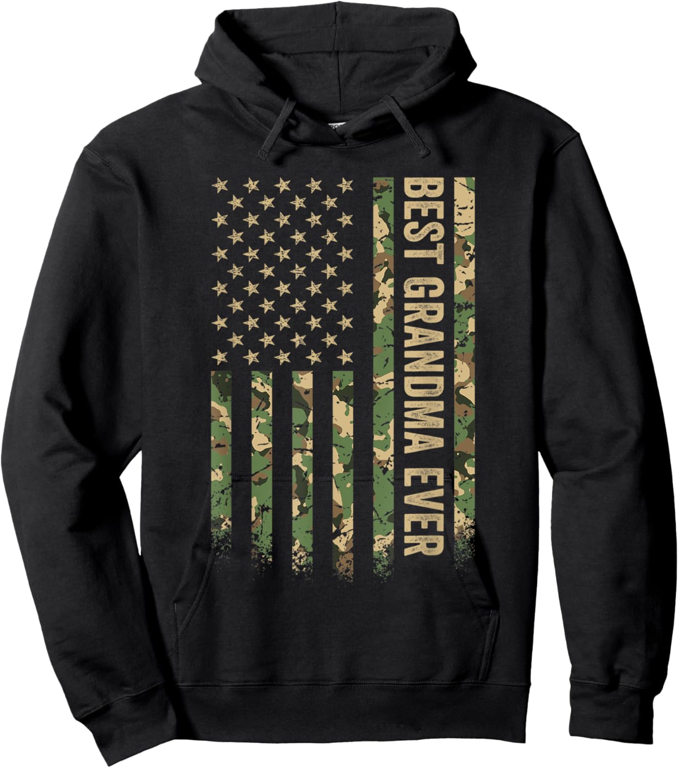 Best Grandma Ever American Flag Camo Veteran Patriotic Men Hoodie - Hoodie | Black
