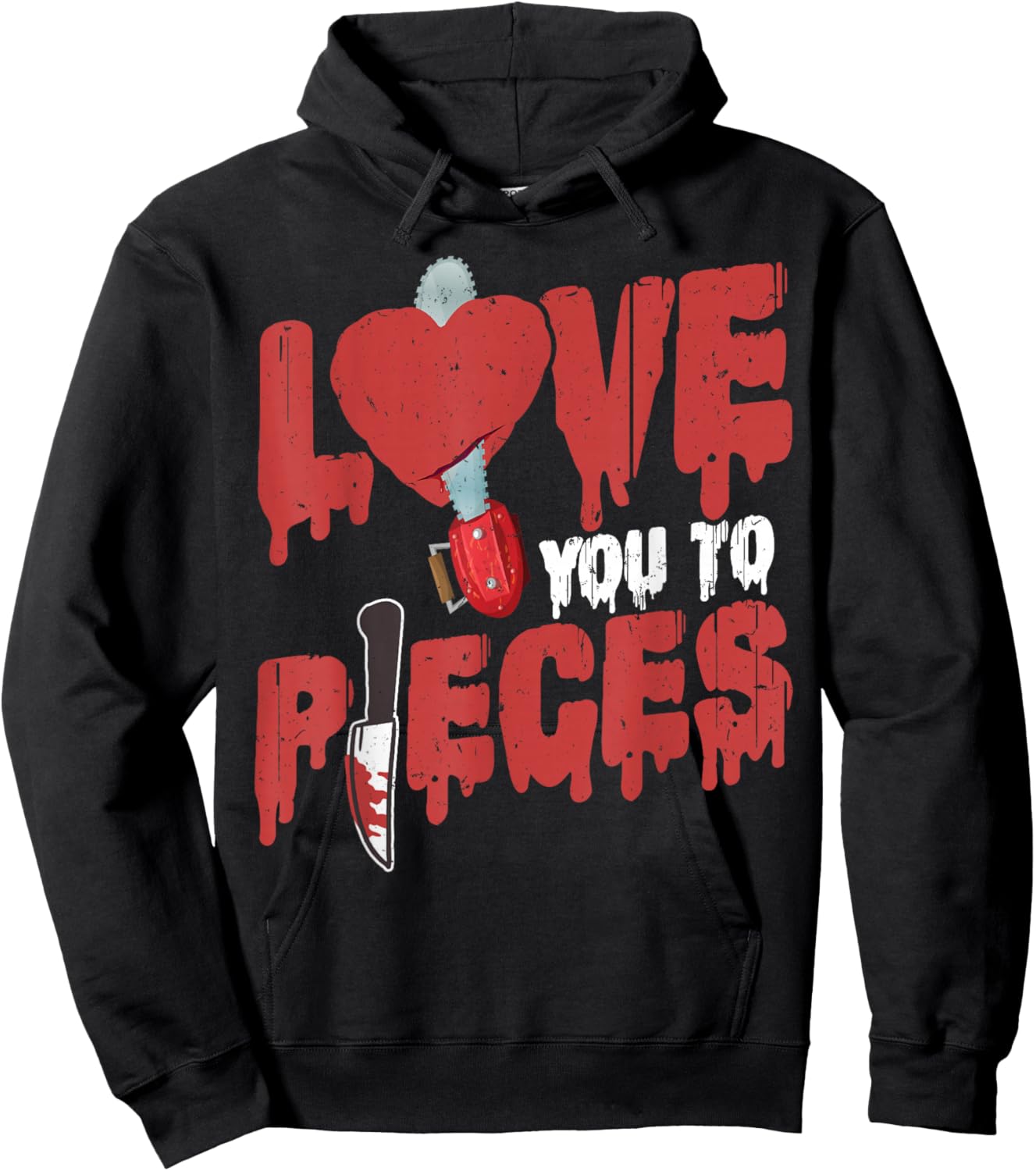 Scary Horror Movie Heart Chain Saw Love You To Pieces Hoodie - Hoodie | Black