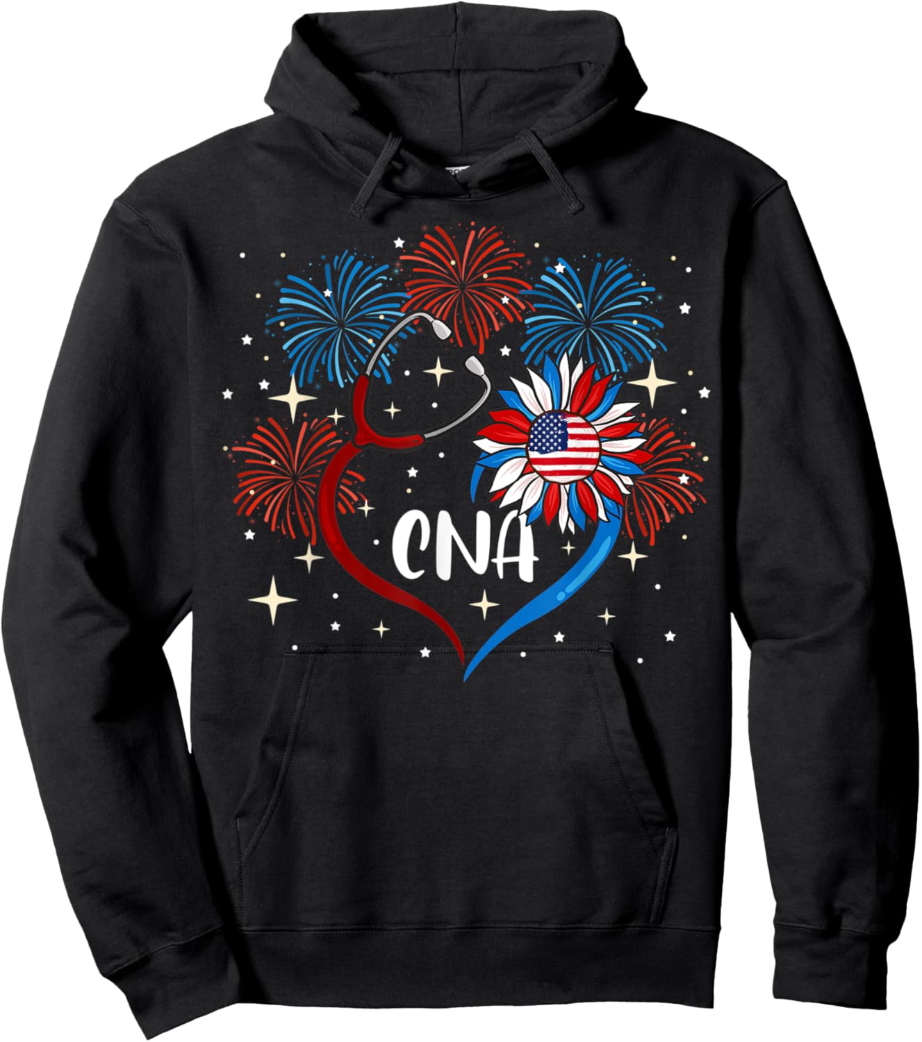 All American CNA Life American Flag Sunflower 4th Of July Kids Men Hoodie - Hoodie | Black