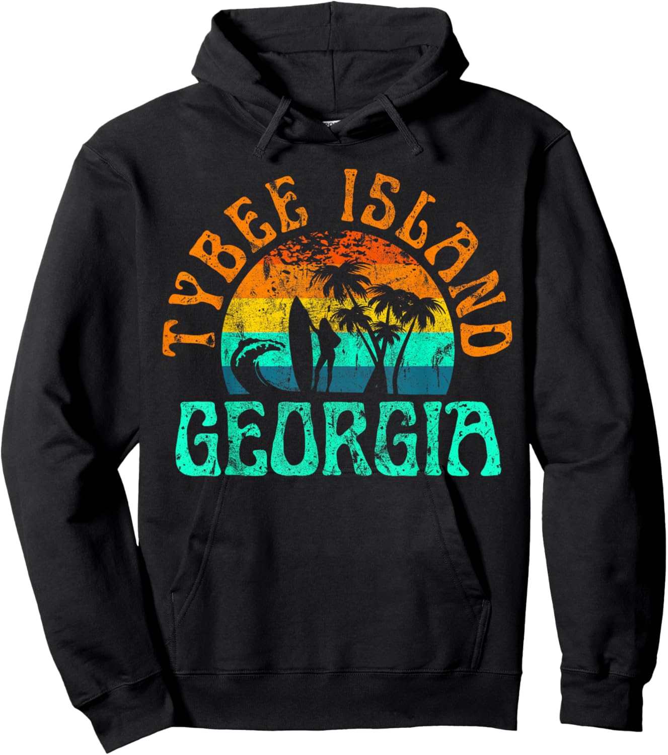 Tybee Island Georgia Surfing Beach Ocean Waves Surf Vintage Women Girls Kids Hoodie - Hoodie | Black