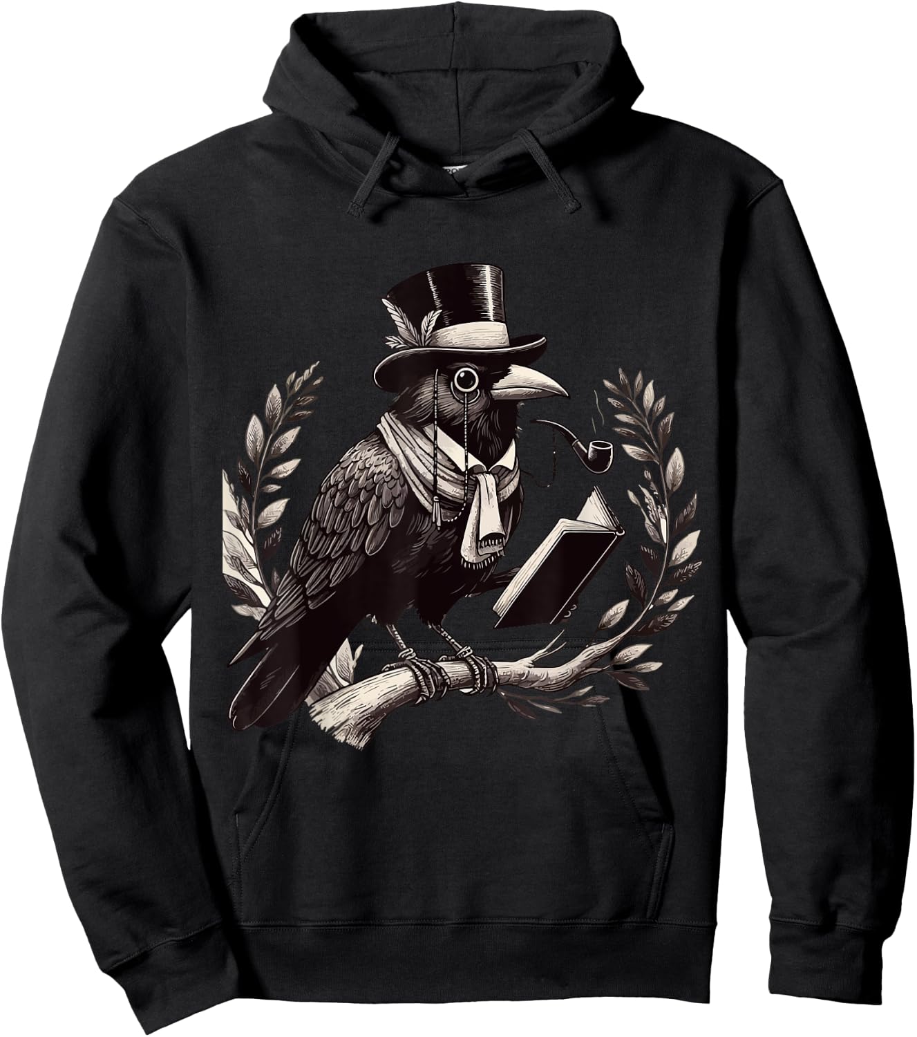 Black Crow Top Hat Smoking Cigar Reading Graphic Art Hoodie - Hoodie | Black