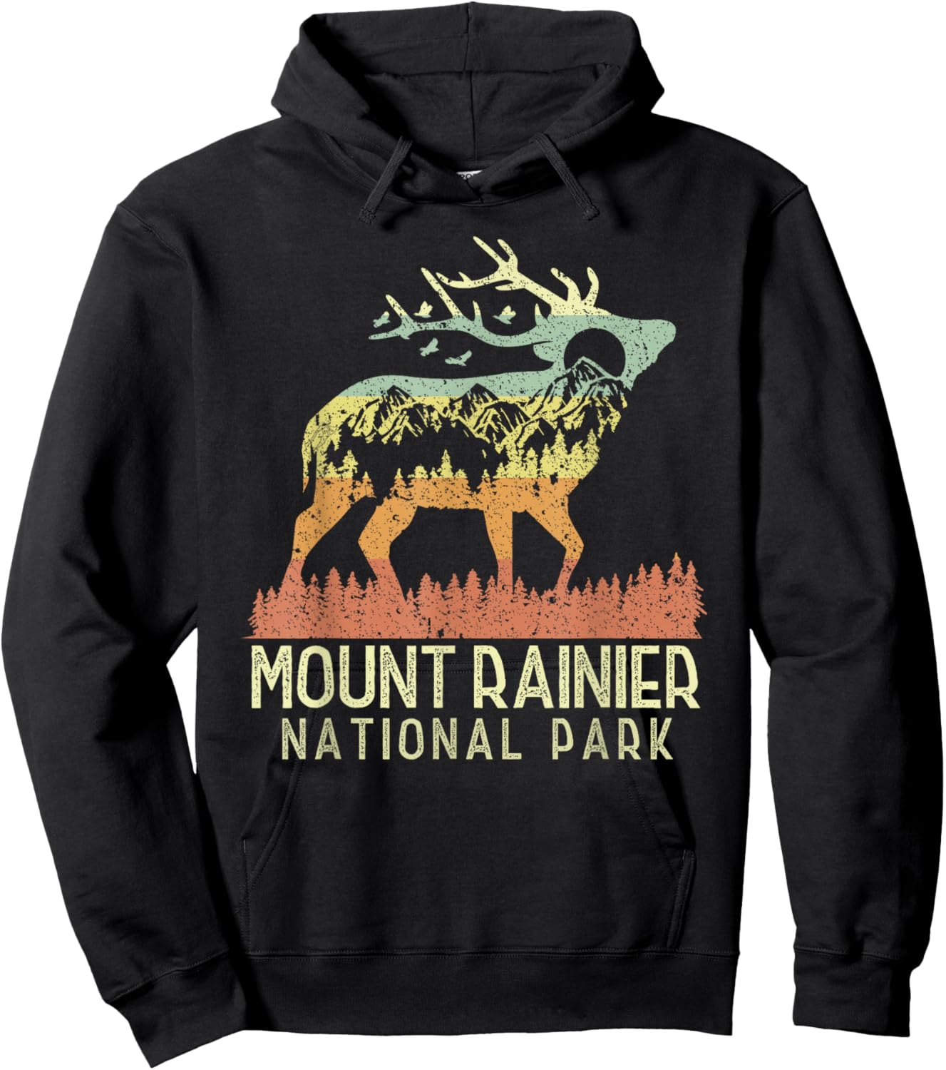 Mount Rainier National Park Retro Mountain Vintage Elk Gift Hoodie - Hoodie | Black