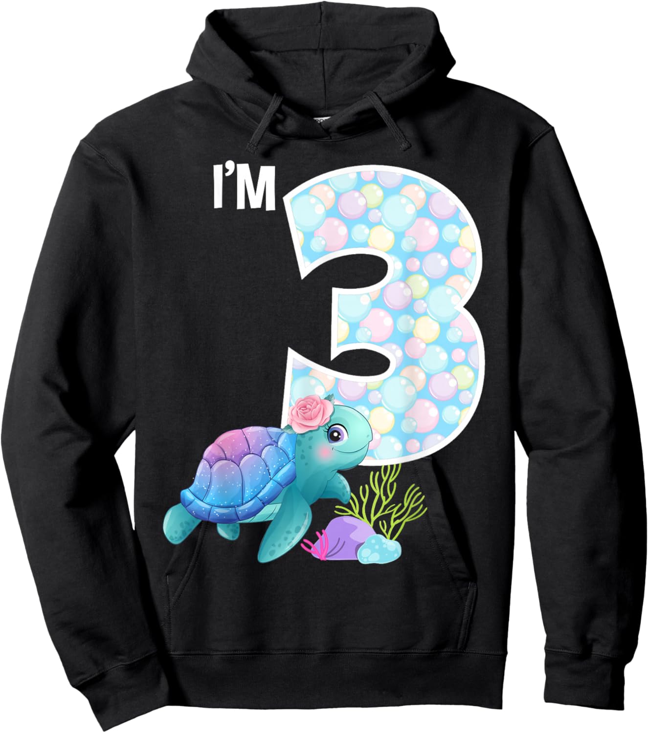 Sea Turtle Birthday I'm 3 Ocean Aquarium Theme 3rd Birthday Hoodie - Hoodie | Black