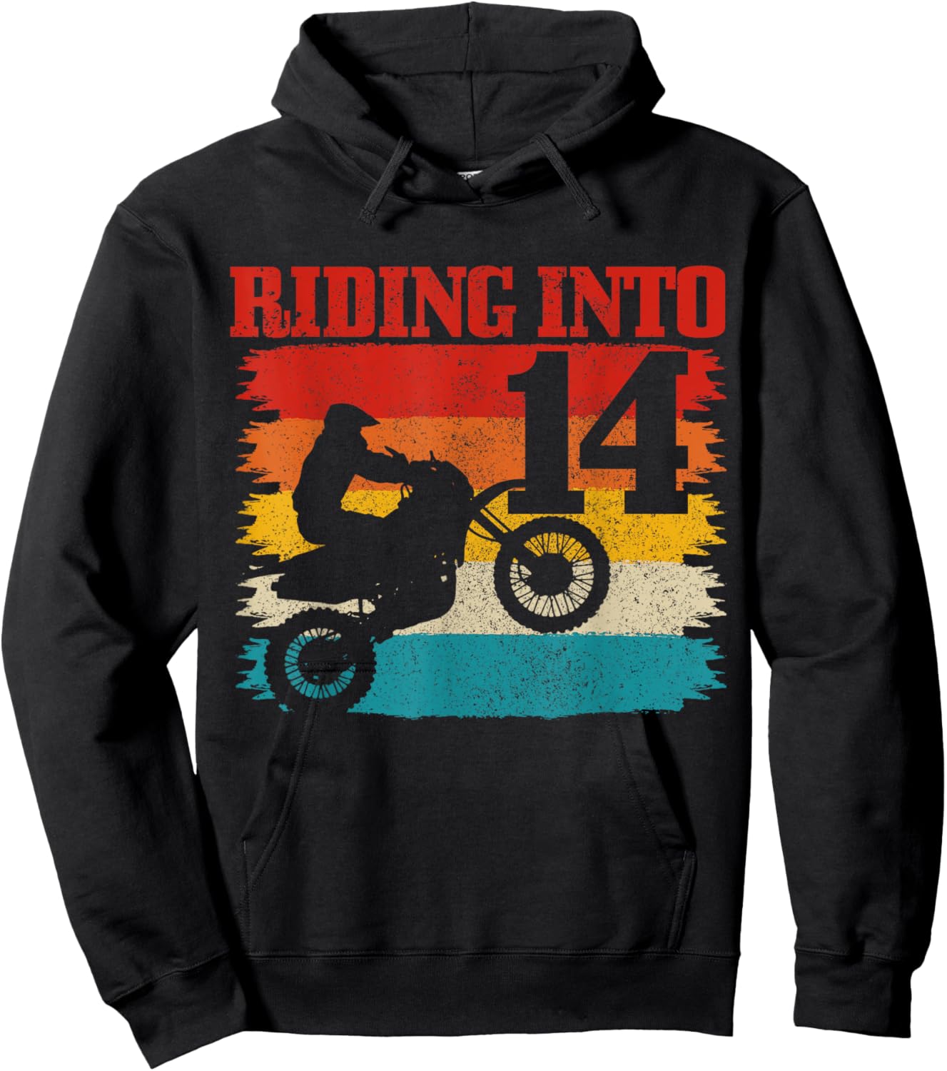 Riding Into 14 Motocross 14th Birthday Dirt Bike Enduro Hoodie - Hoodie | Black