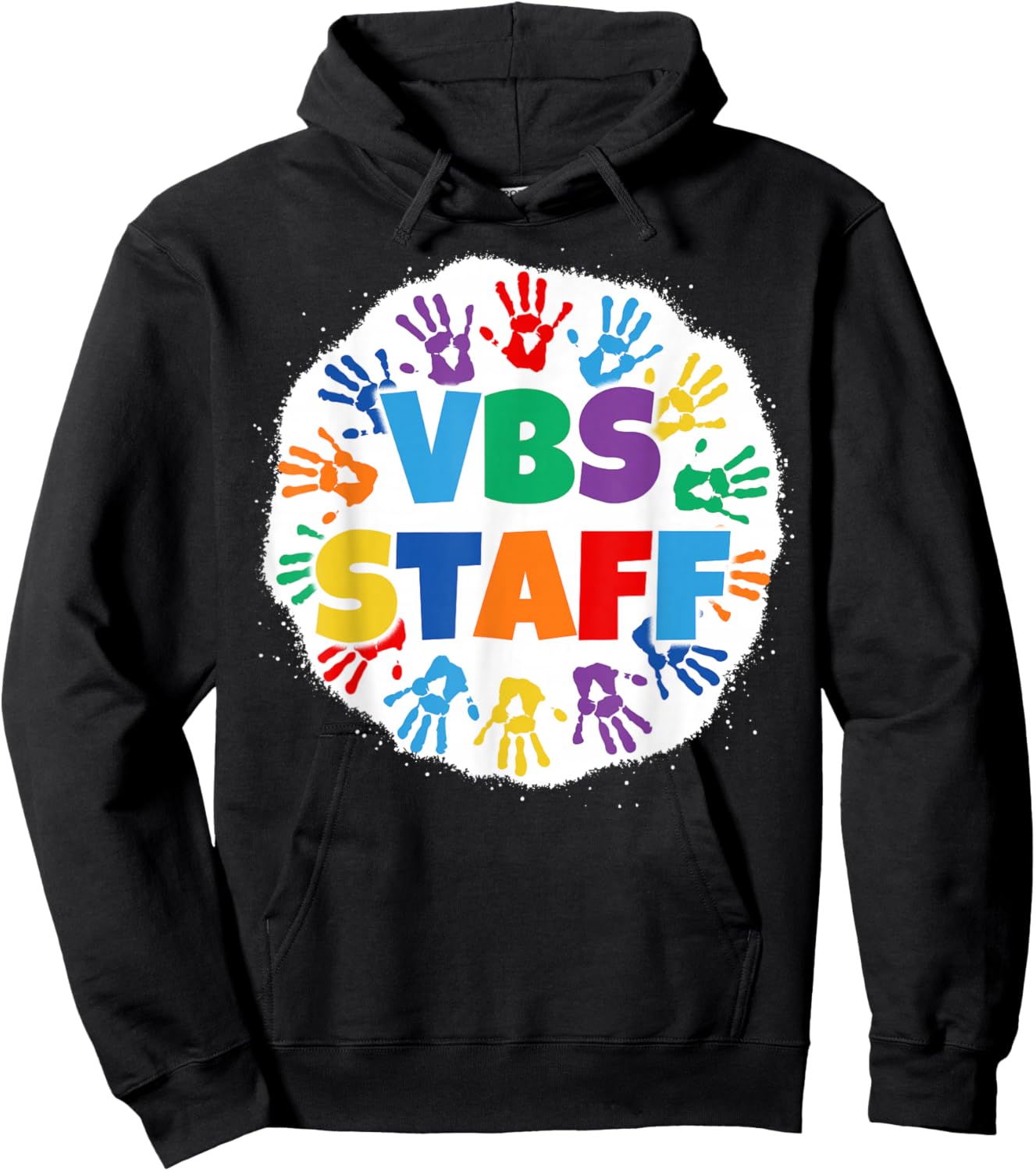 Vacation Bible School Bleached Rainbow Handprints VBS Staff Hoodie - Hoodie | Black