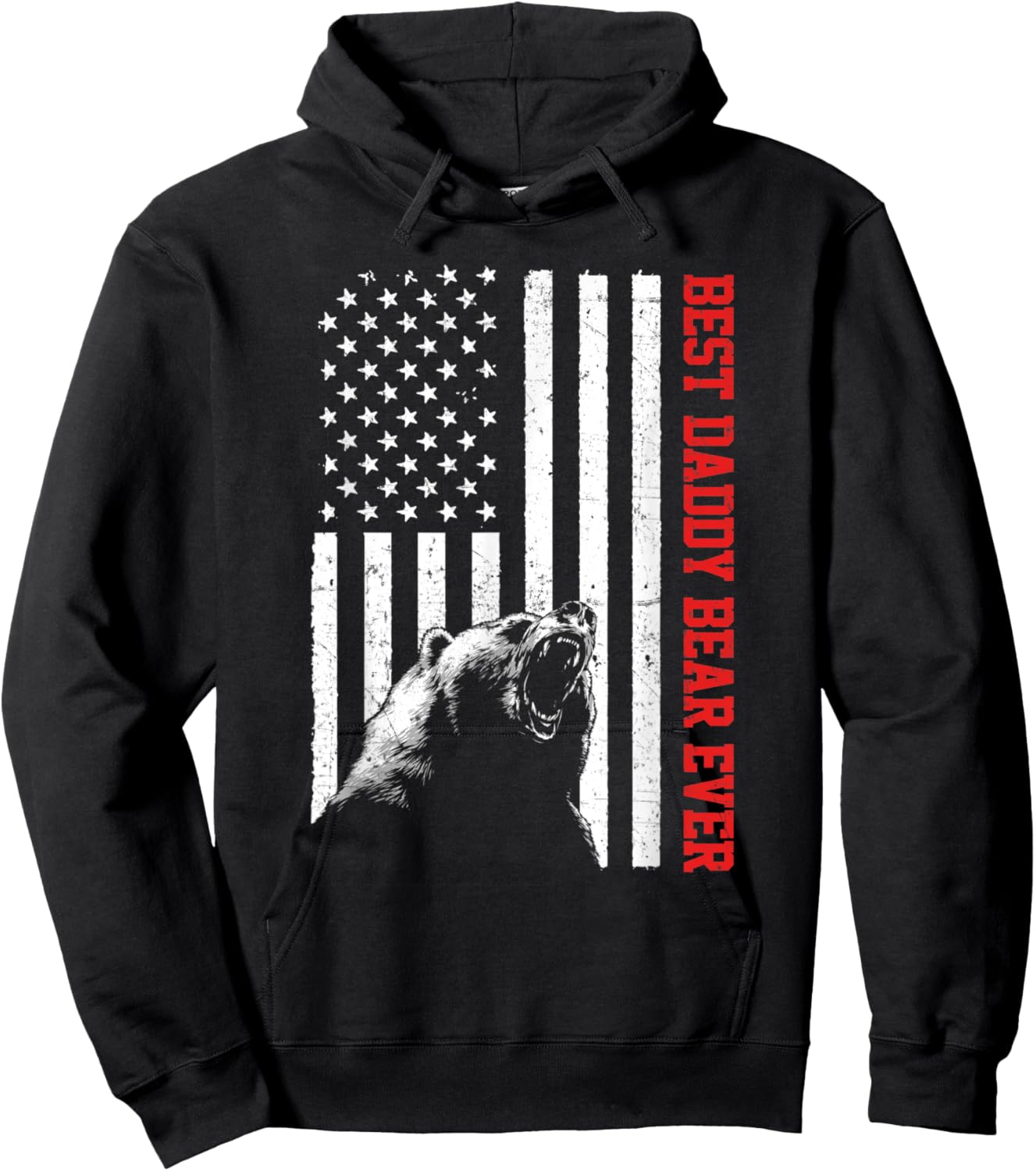 Best Daddy Bear Ever USA American Flag Father's Day Kids Men Hoodie - Hoodie | Black