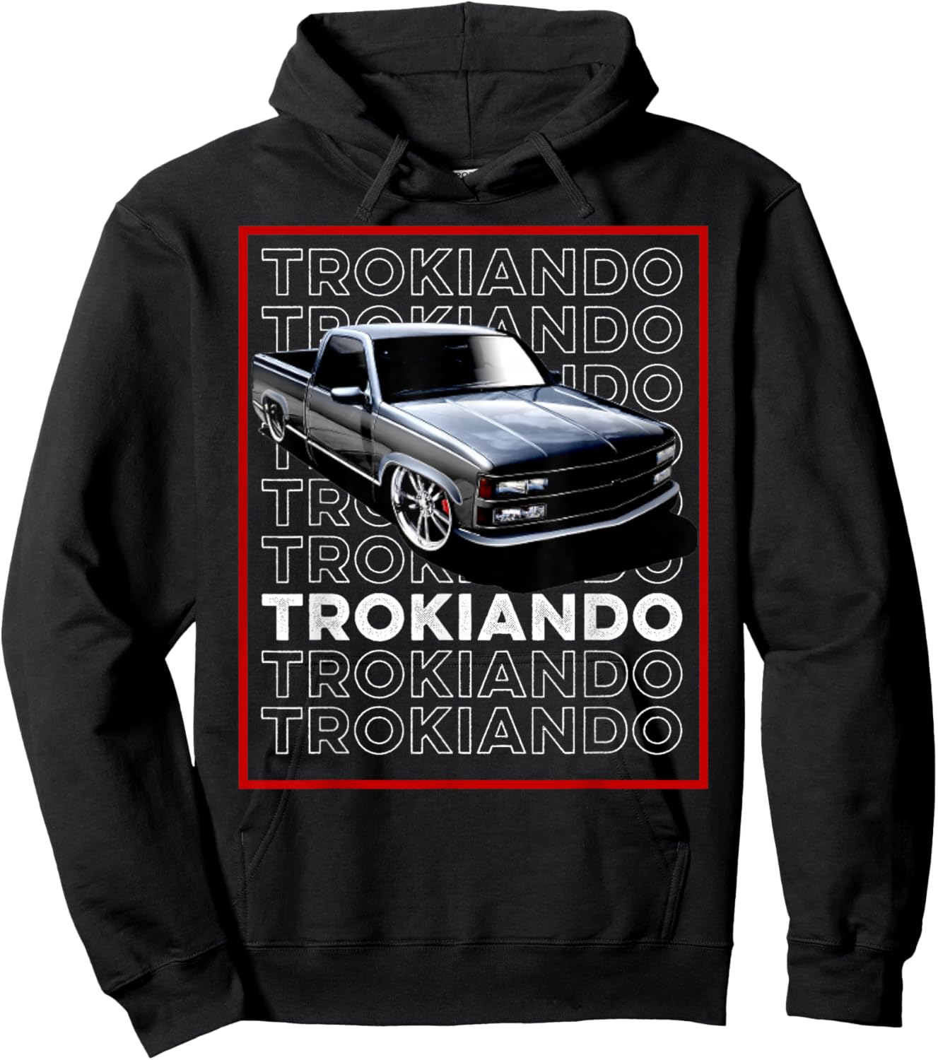 Trokiando 1990s OBS slammed low truck on big wheels art Hoodie - Hoodie | Black