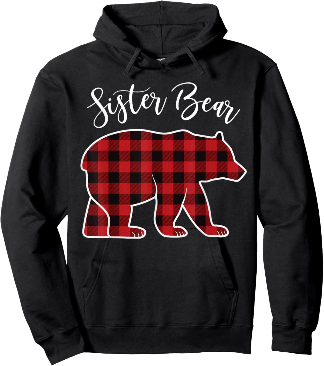 Sister Bear Pajama Red Buffalo Xmas Funny Family Christmas Hoodie - Hoodie | Black