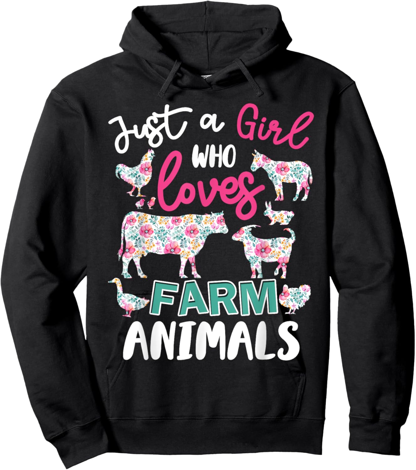 Just a Girl Who Loves Farm Animals Cows Pigs Goats Flower Hoodie - Hoodie | Black