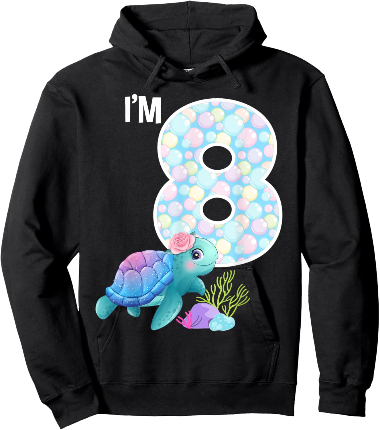 Sea Turtle Birthday I'm 8 Ocean Aquarium Theme 8th Birthday Hoodie - Hoodie | Black