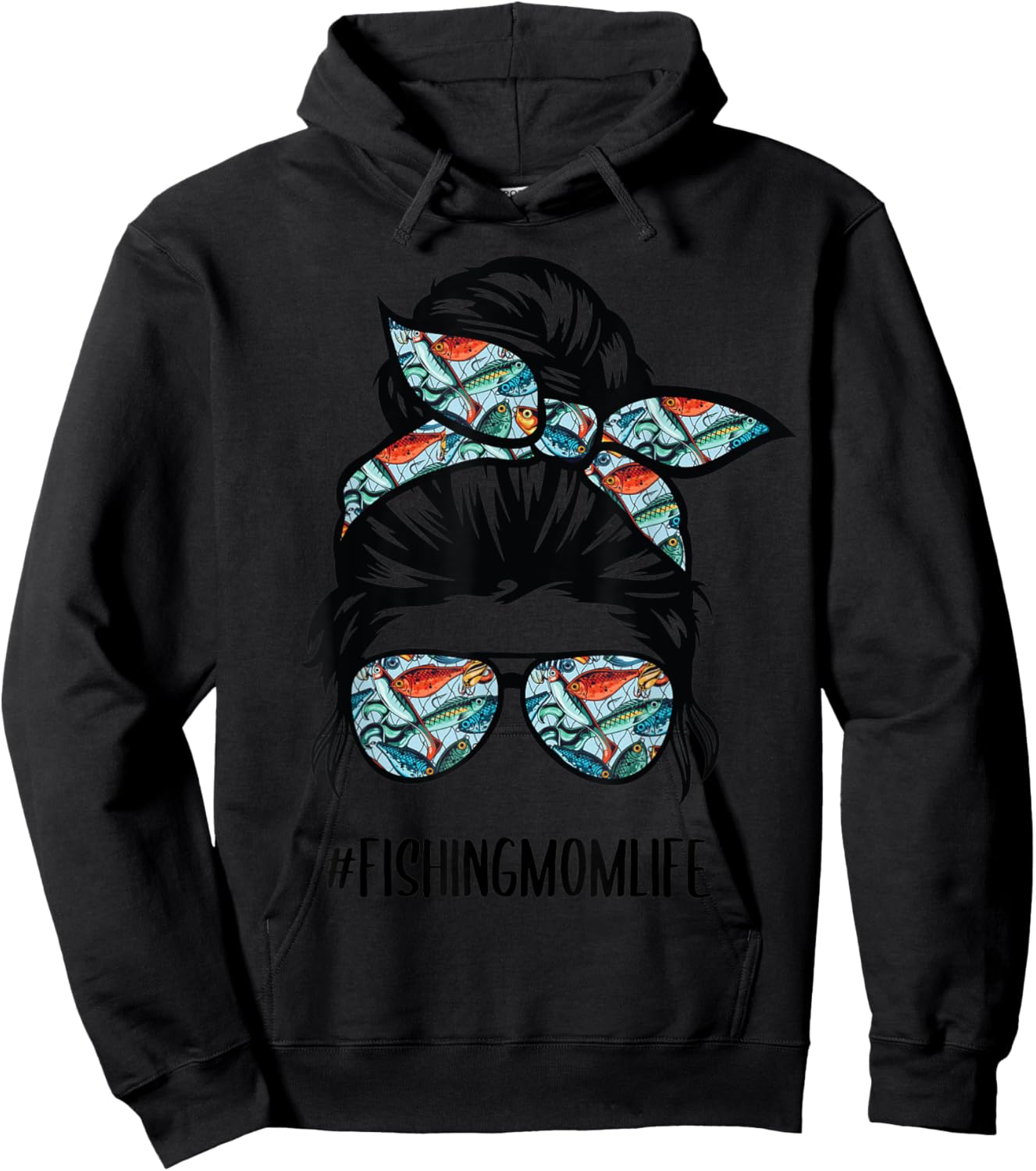 Fishing mom life Messy Bun Mom Funny Fishing Mom Hoodie - Hoodie | Black
