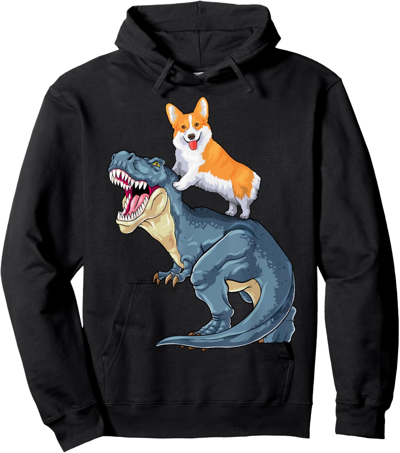 Corgi Riding Dinosaur T Rex Dog Funny Corgi Space Kids Boys Hoodie - Hoodie | Black