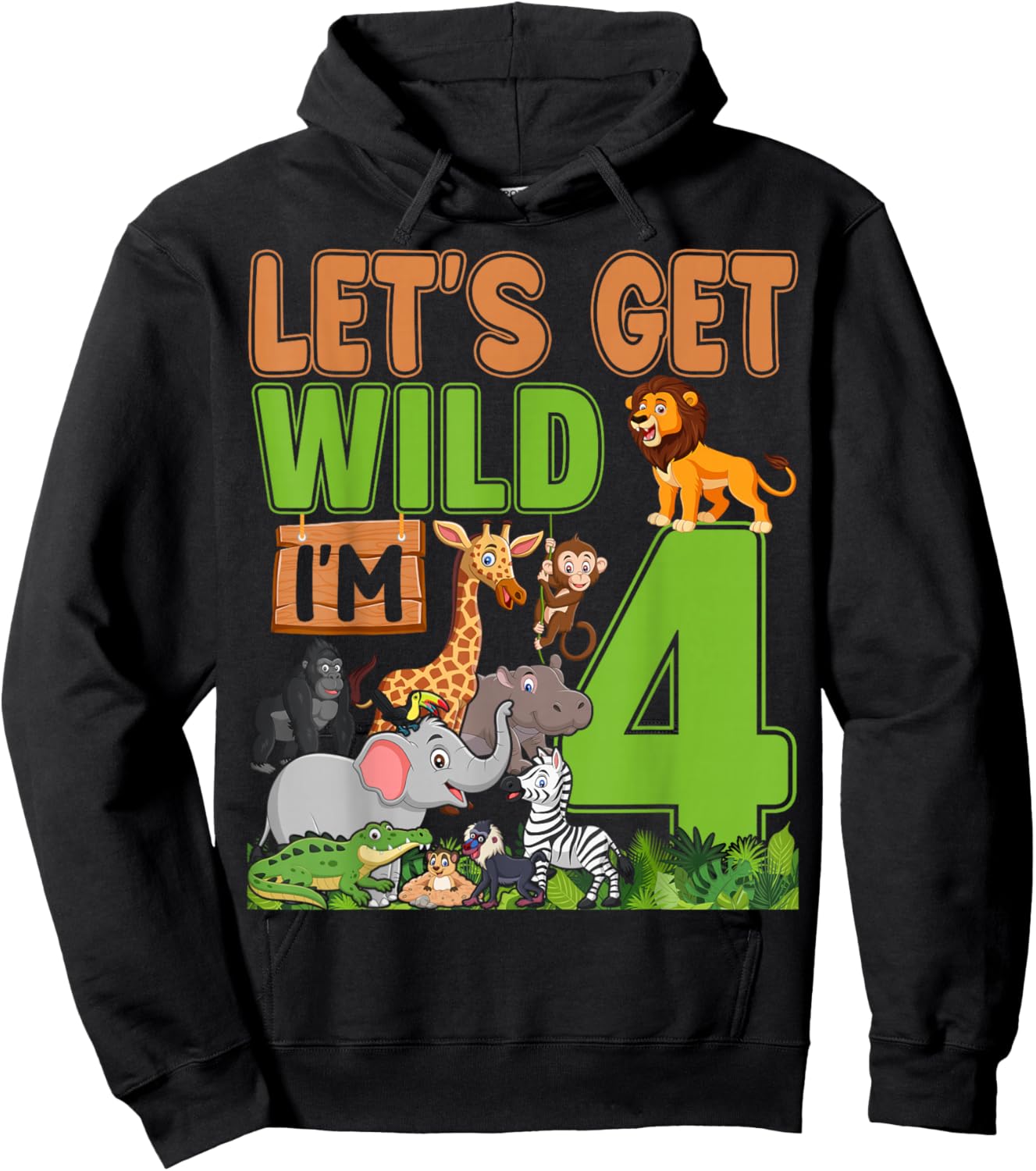 4 Year Old Zoo Birthday Safari Jungle Animal 4th Birthday Hoodie - Hoodie | Black