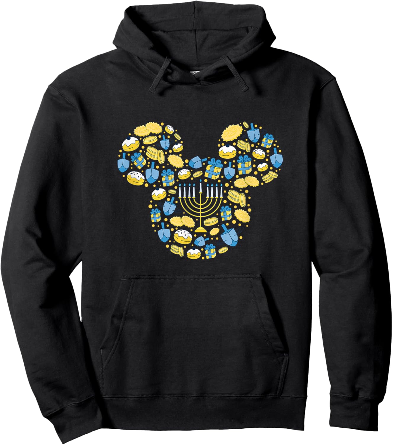 Disney Mickey Mouse Icon Hanukkah Hanukah Dreidel Menorah Hoodie - Hoodie | Black