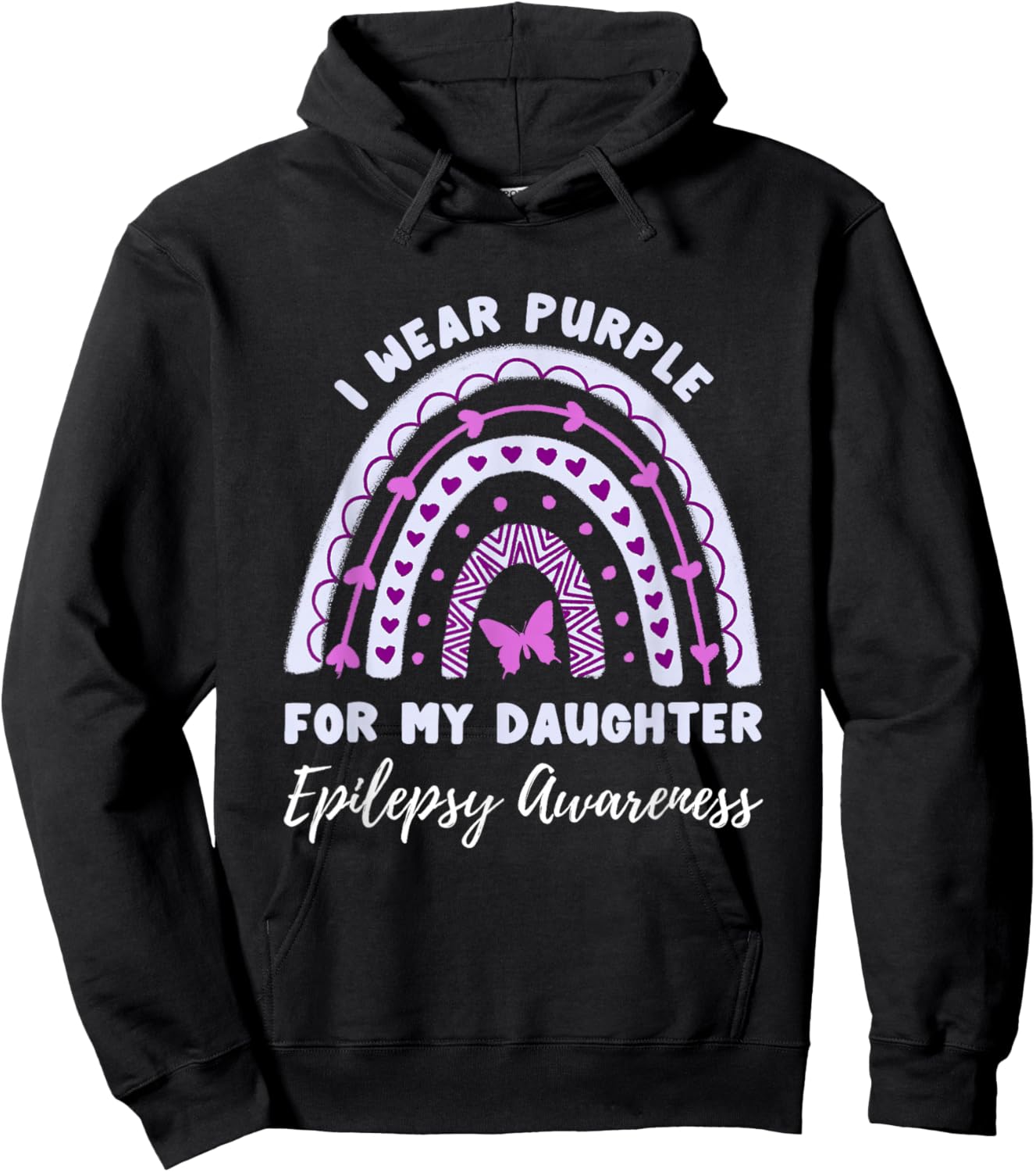 I Wear Purple For My Daughter Epilepsy Awareness Rainbow Hoodie - Hoodie | Black