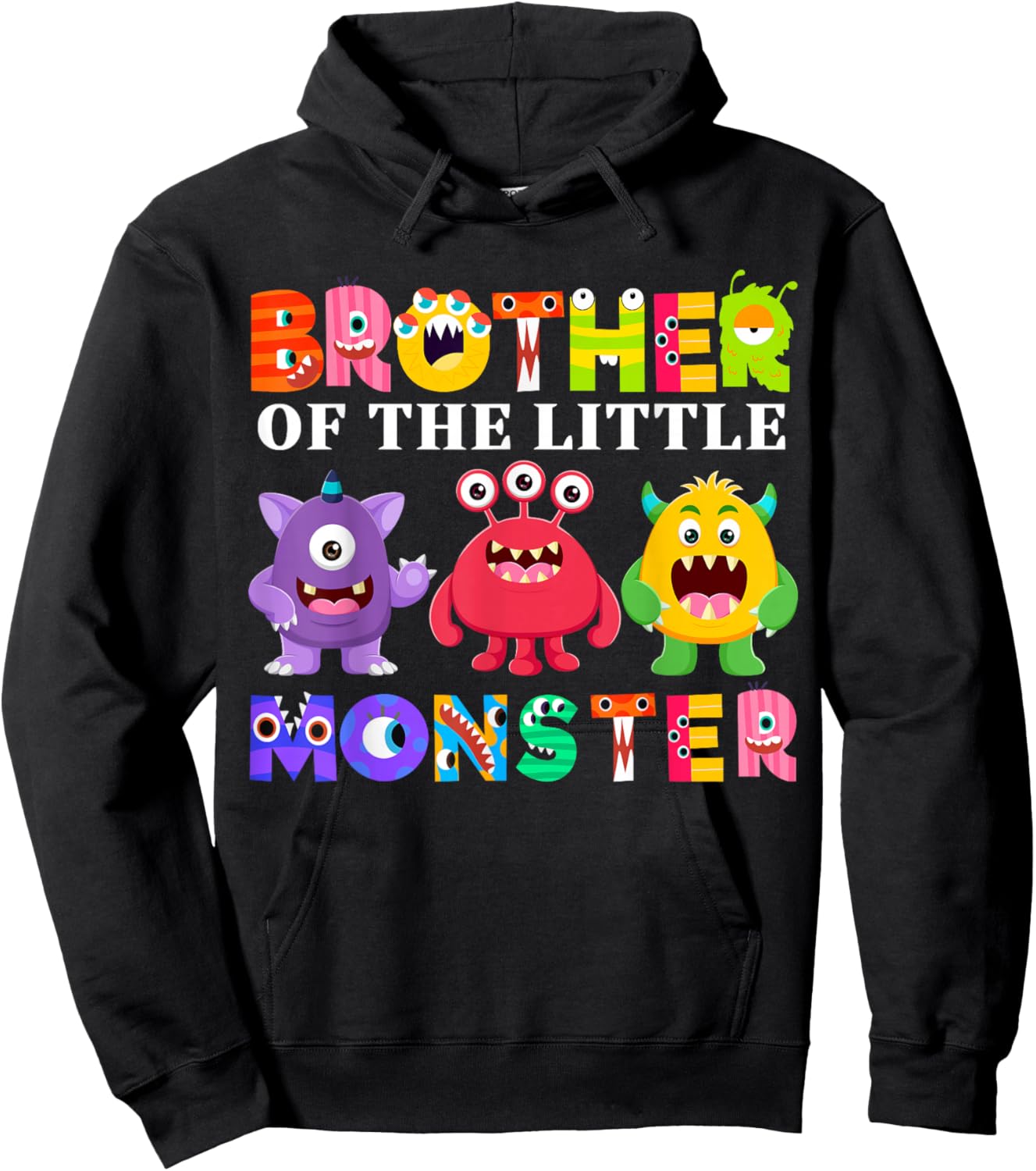Brother Of The Little Monster Birthday Party Family Monster Hoodie - Hoodie | Black
