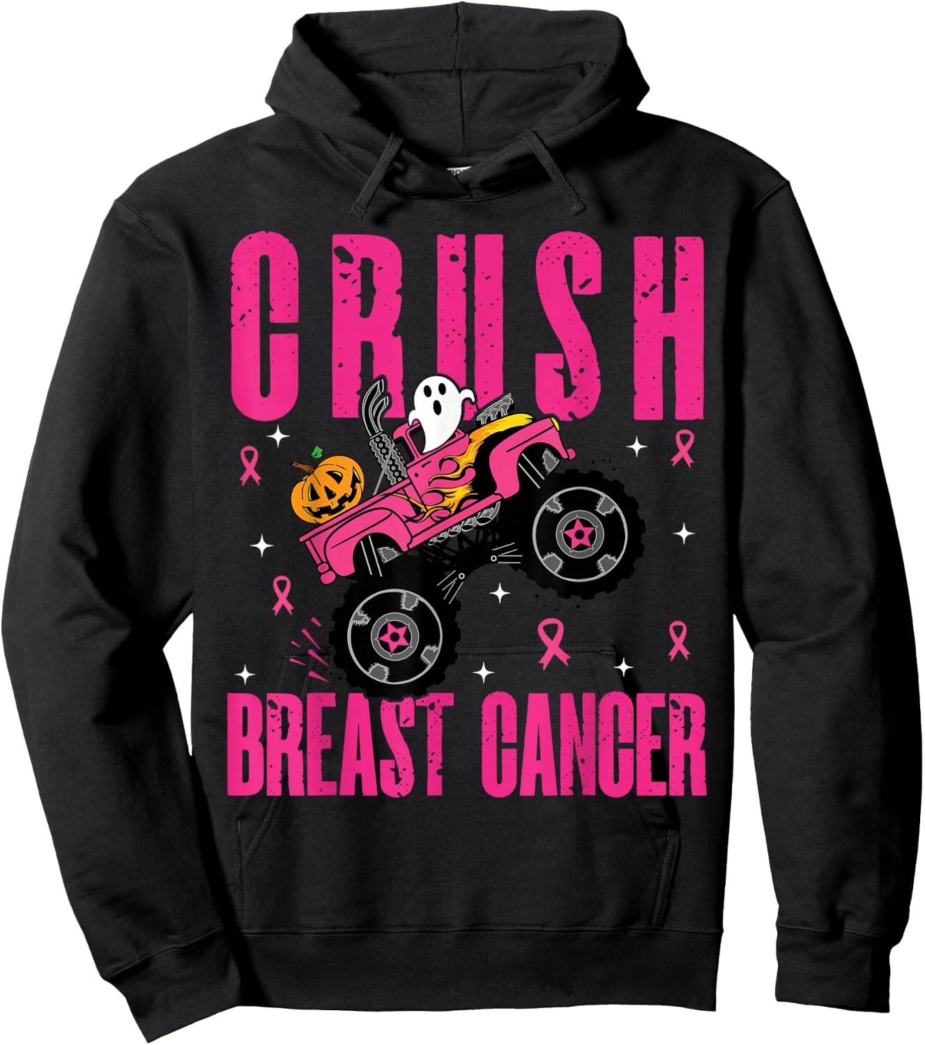 Crush Breast Cancer Awareness Monster Truck Halloween kids Hoodie - Hoodie | Black
