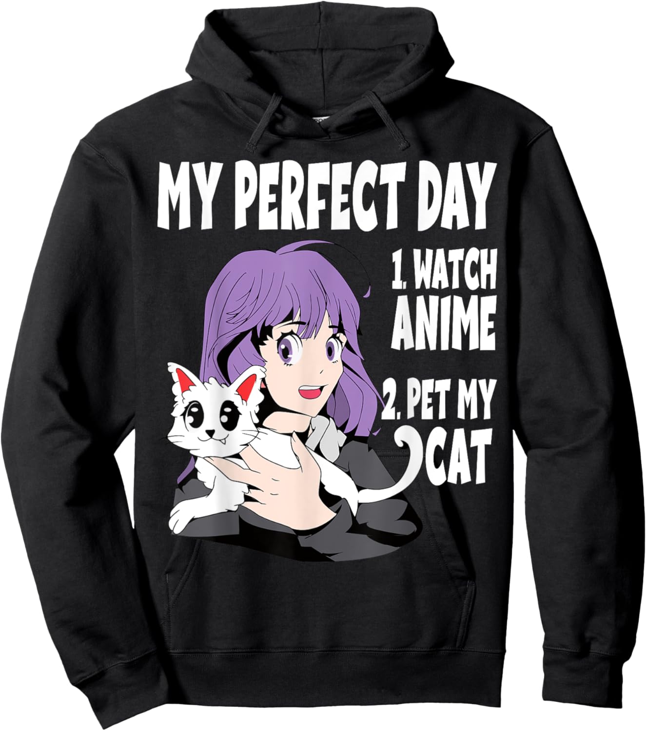 Funny My Perfect day Anime and Cat Lover for Teen Hoodie - Hoodie | Black