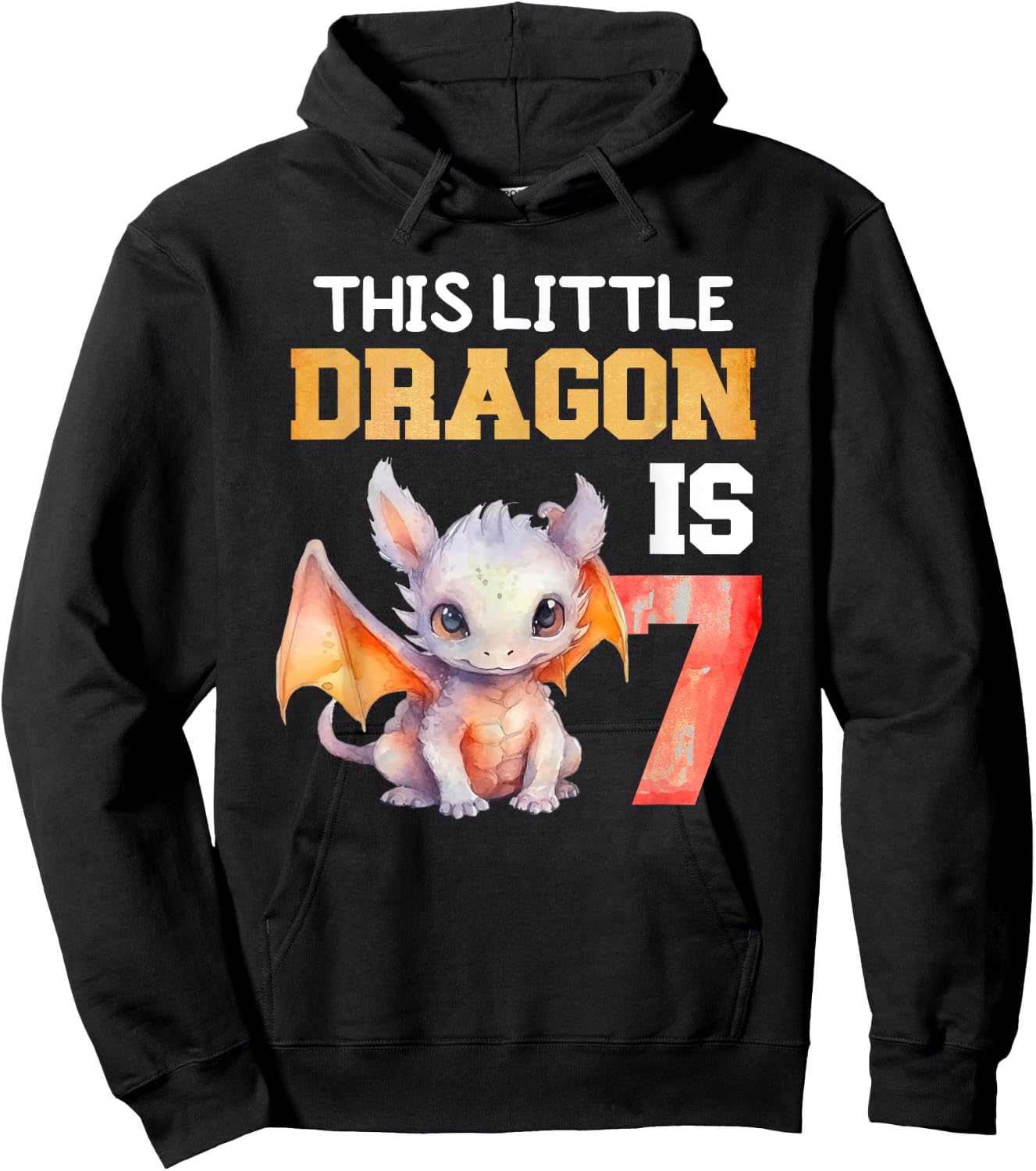 This Little Dragon is 7 Year Old Birthday Dragon 7th Girl Hoodie - Hoodie | Black