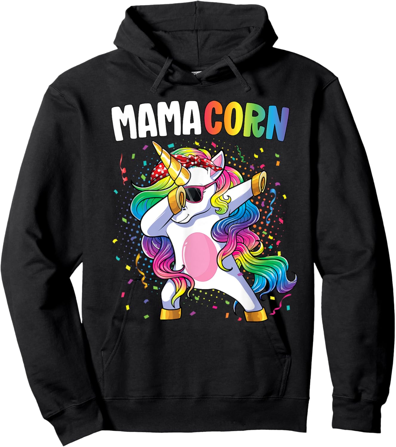 Mamacorn Women Unicorn Birthday Party Dabbing Unicorn Mom Hoodie - Hoodie | Black