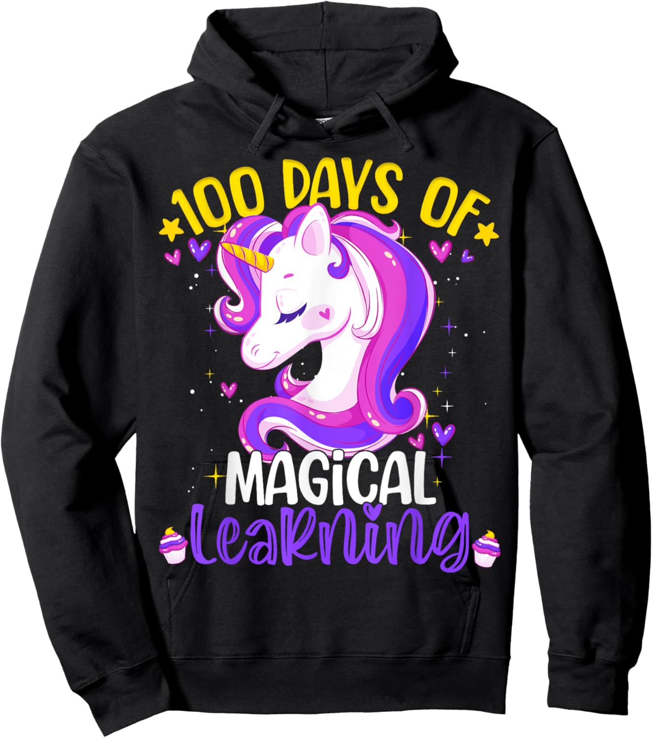 100 Days Of Magical Learning Unicorn 100th Day School Girls Hoodie - Hoodie | Black
