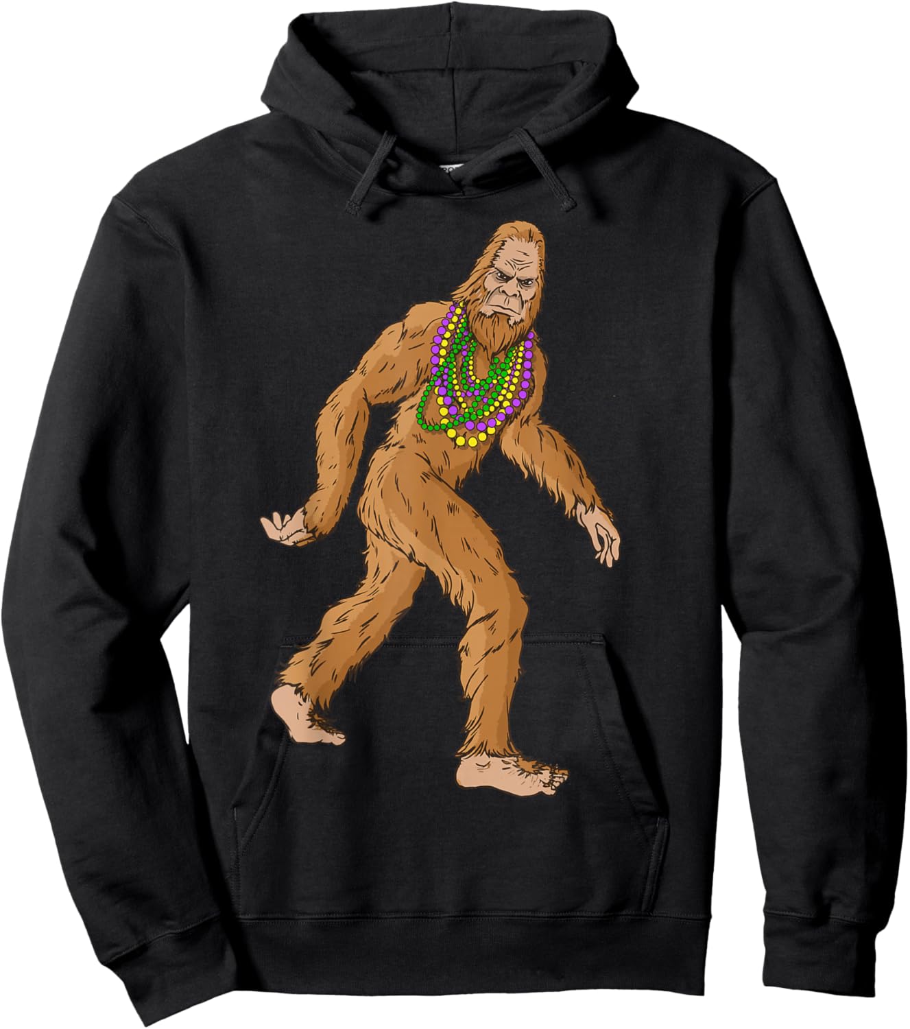 Mardi Gras Bigfoot With Beads Necklace Beads Fat Tuesday Hoodie - Hoodie | Black