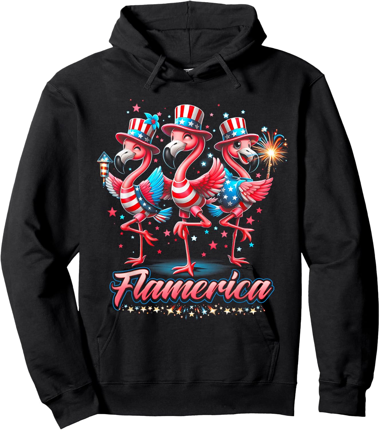 Flamingo 4Th Of July Patriotic USA Independence Flamerica Women Men Hoodie - Hoodie | Black